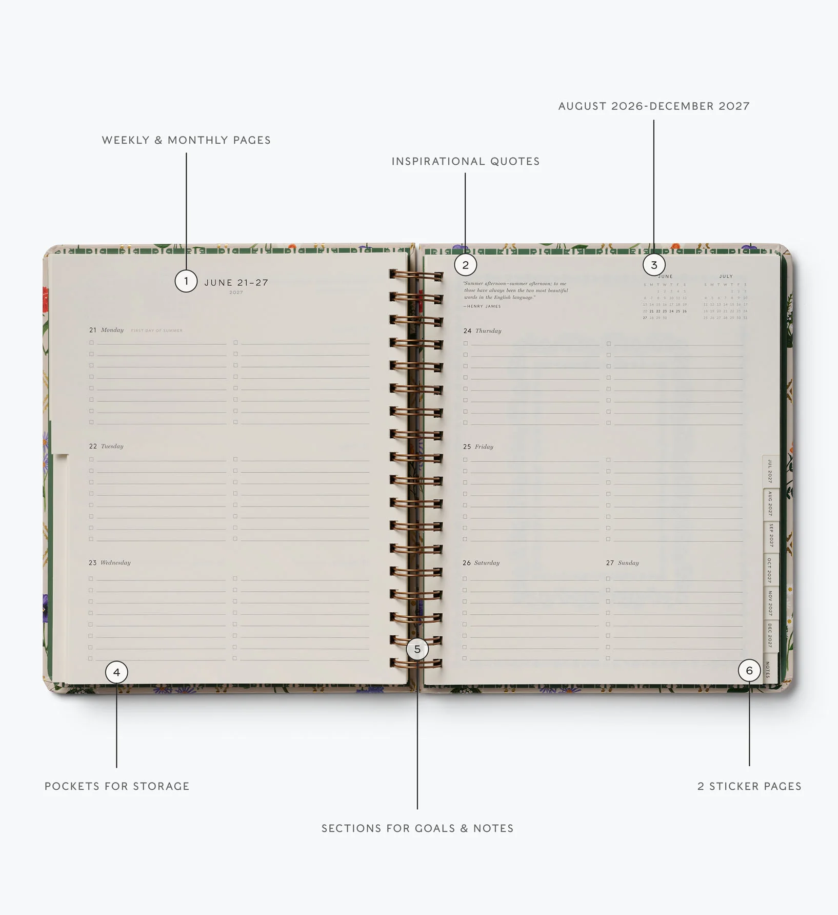 2026-2027 17-Month Academic Hardcover Spiral Planner - Garden Study - Image 4