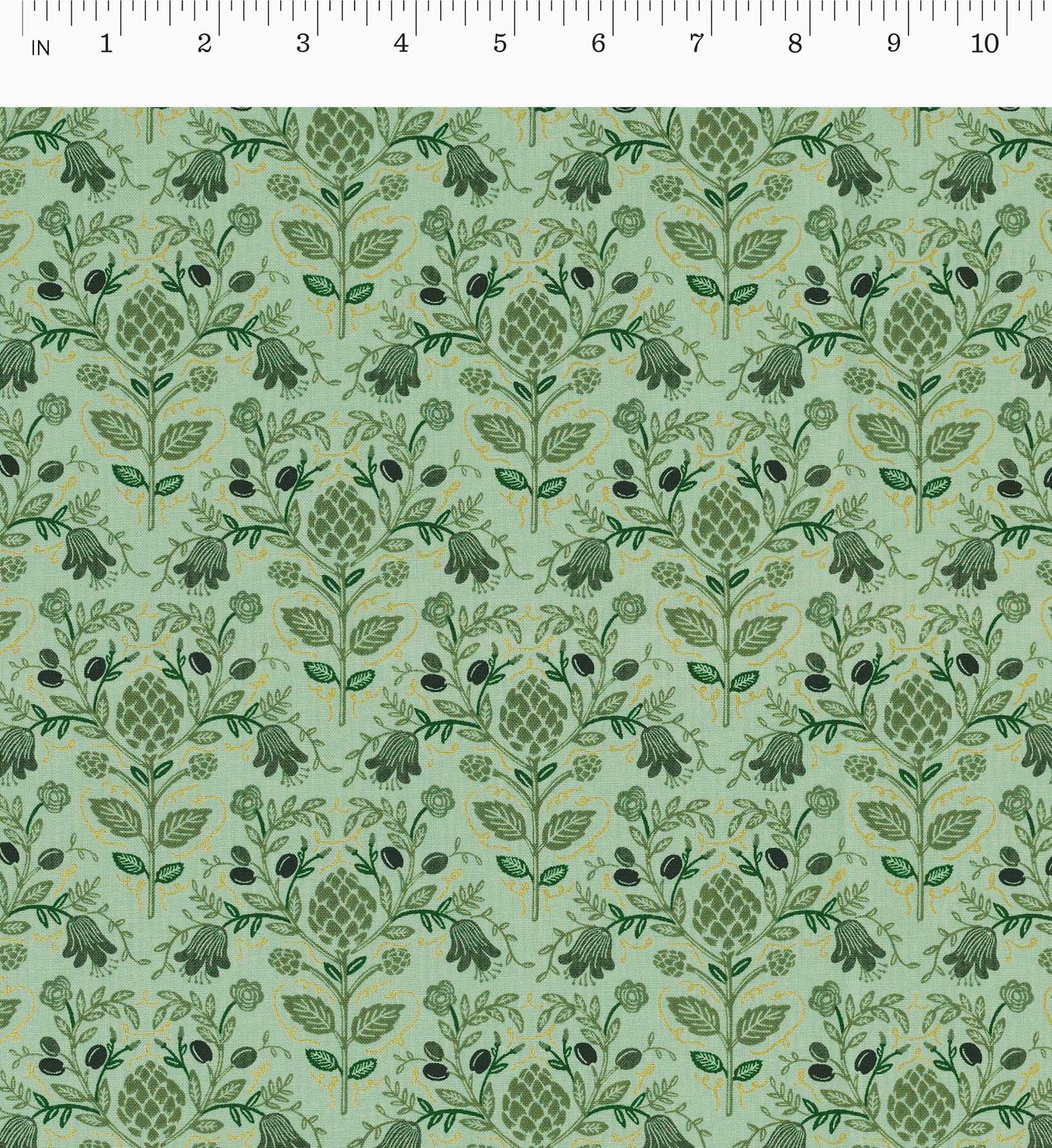 Artichoke Cotton Metallic Fabric - Sage - Image 3