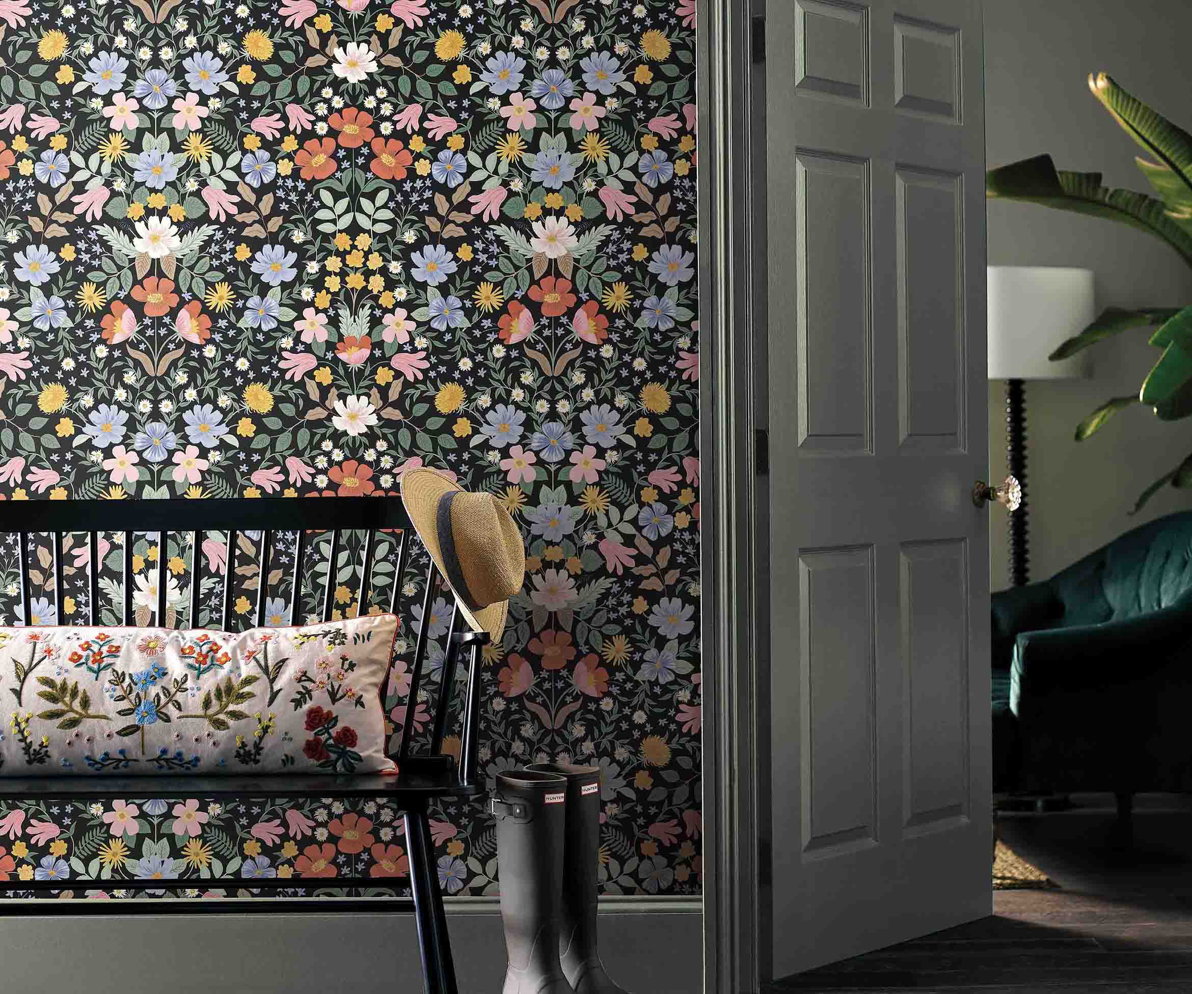 Bramble Garden Peel & Stick Wallpaper Sample - Black - Image 2