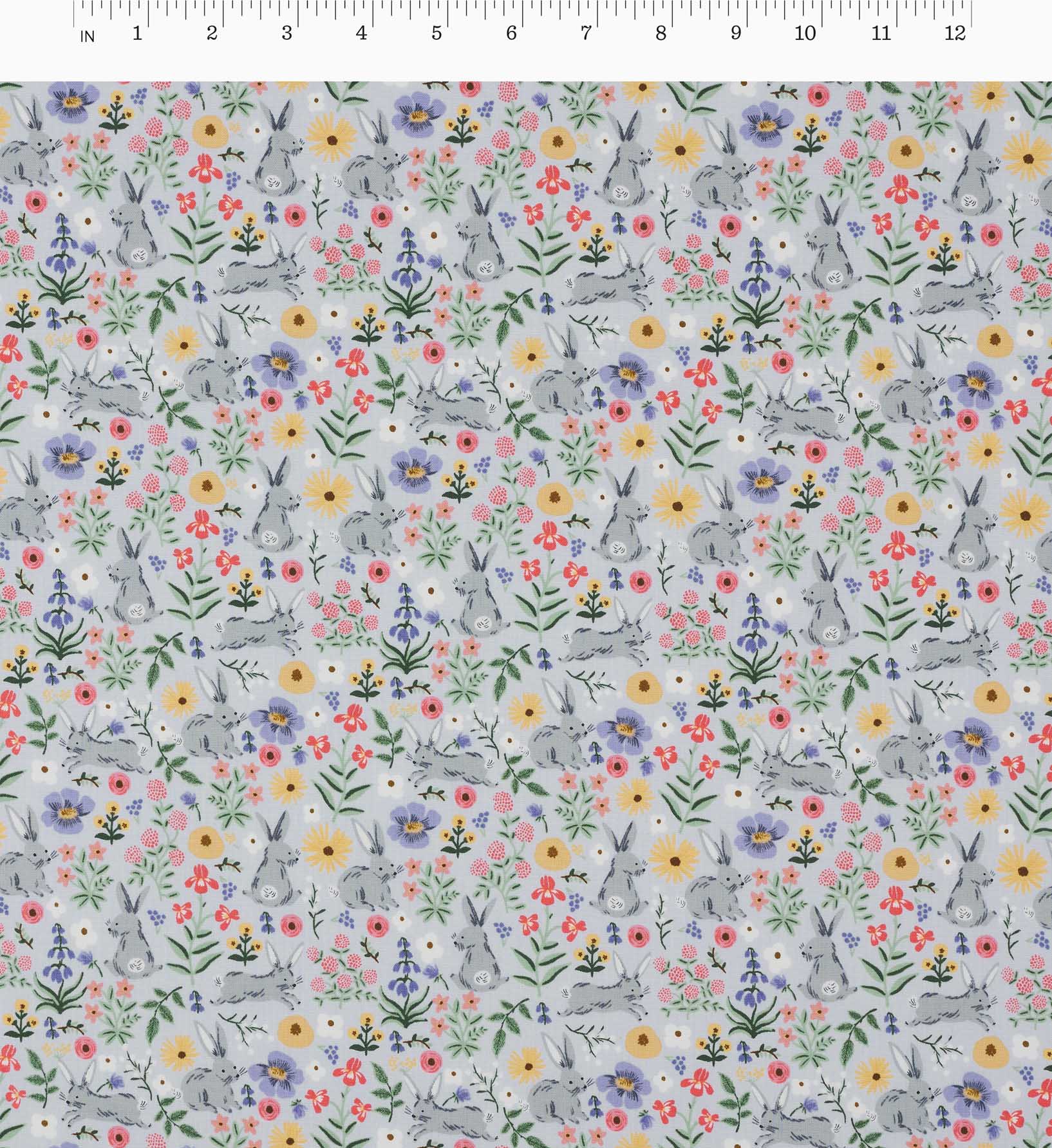 Bunny Floral Cotton Fabric - Blue - Image 3