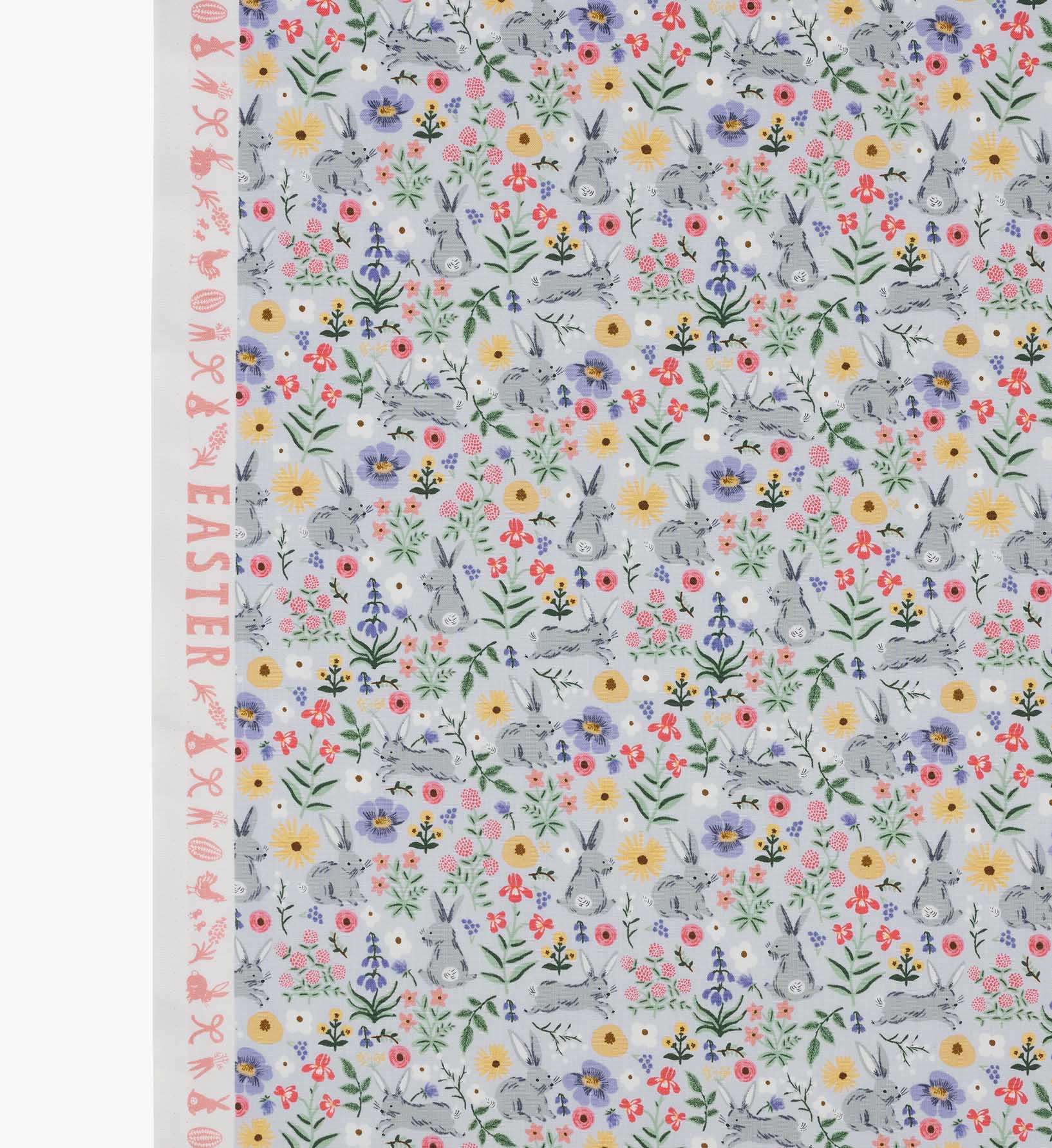 Bunny Floral Cotton Fabric - Blue - Image 4