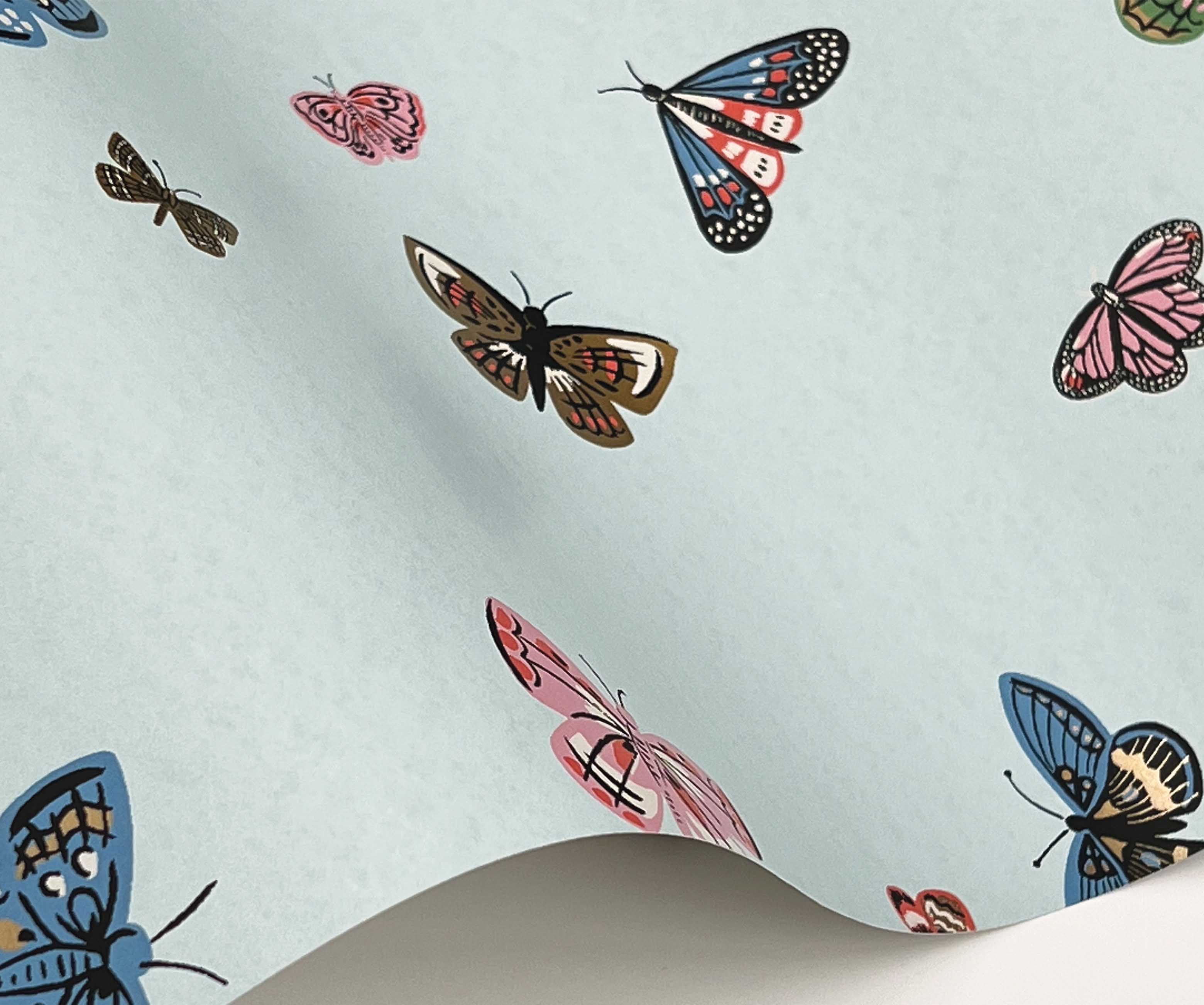 Butterfly House Wallpaper Sample - Light Blue - Image 2