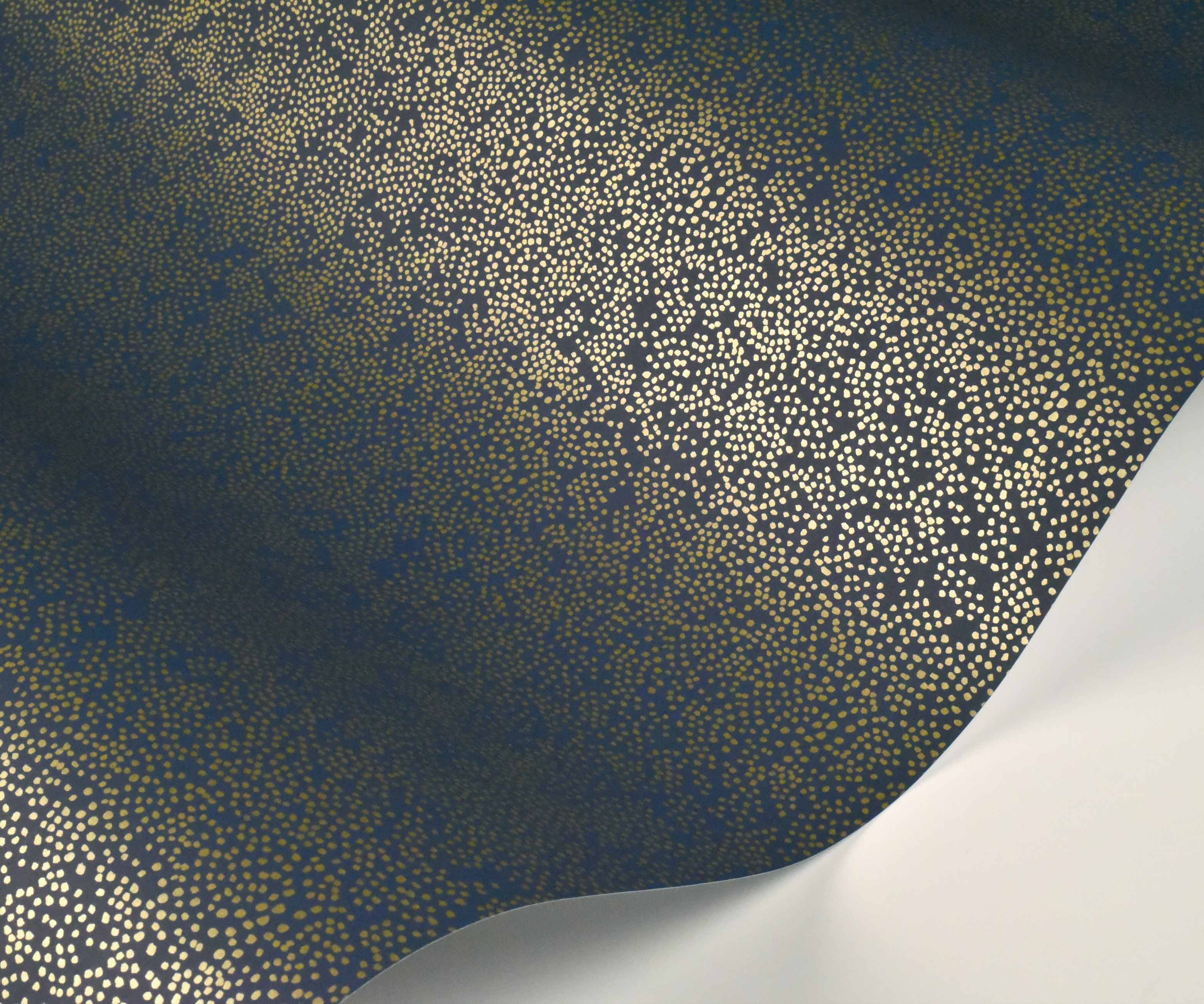 Champagne Dots Wallpaper Sample - Metallic Gold & Navy - Image 2