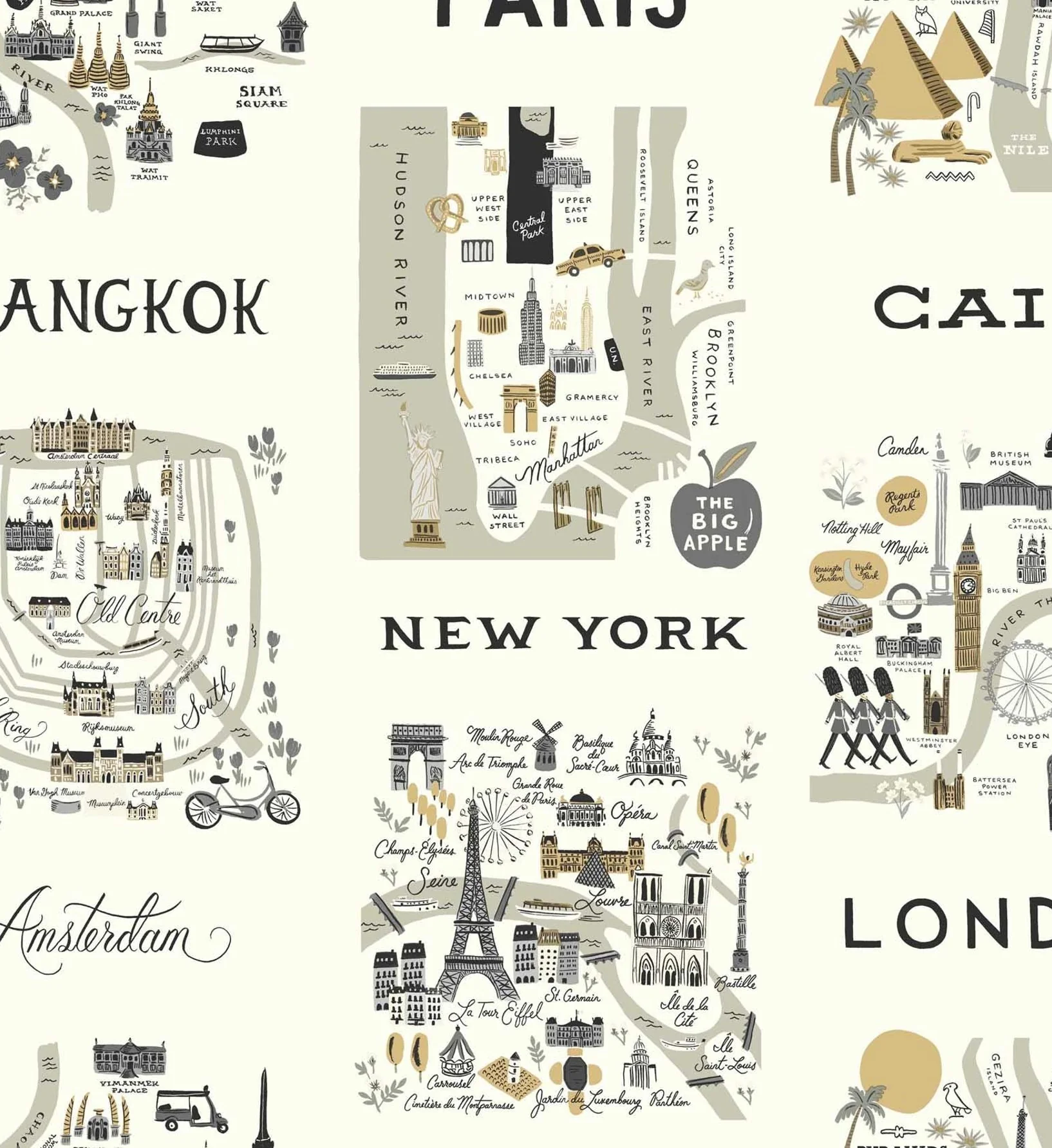 City Maps Wallpaper - Grey & Gold - Image 3