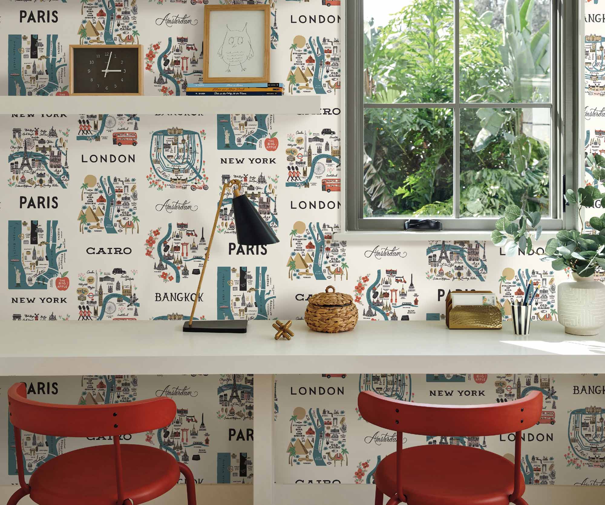 City Maps Wallpaper Sample - Blue & Red - Image 2