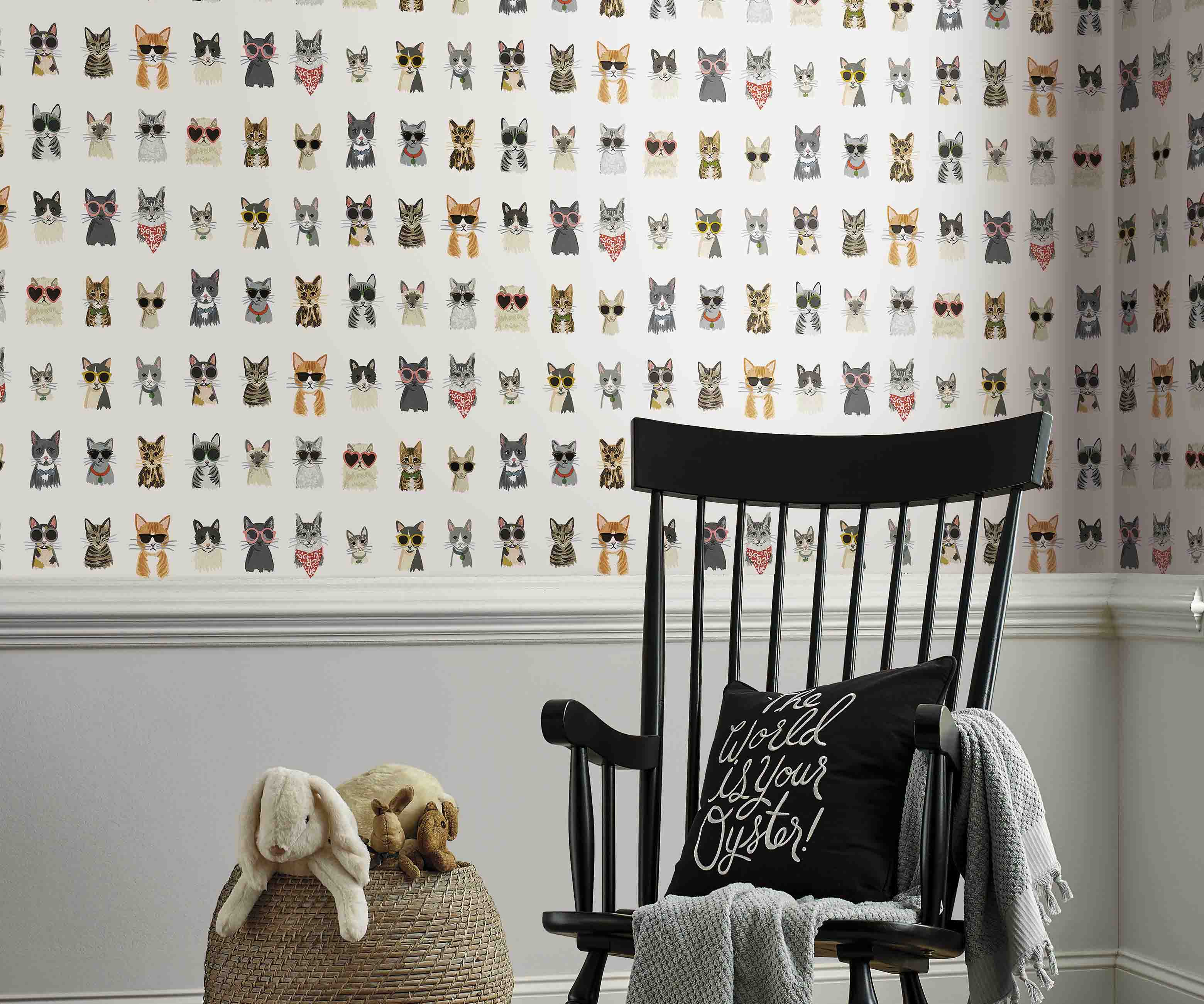 Cool Cats Peel & Stick Wallpaper Sample - White Multi - Image 2