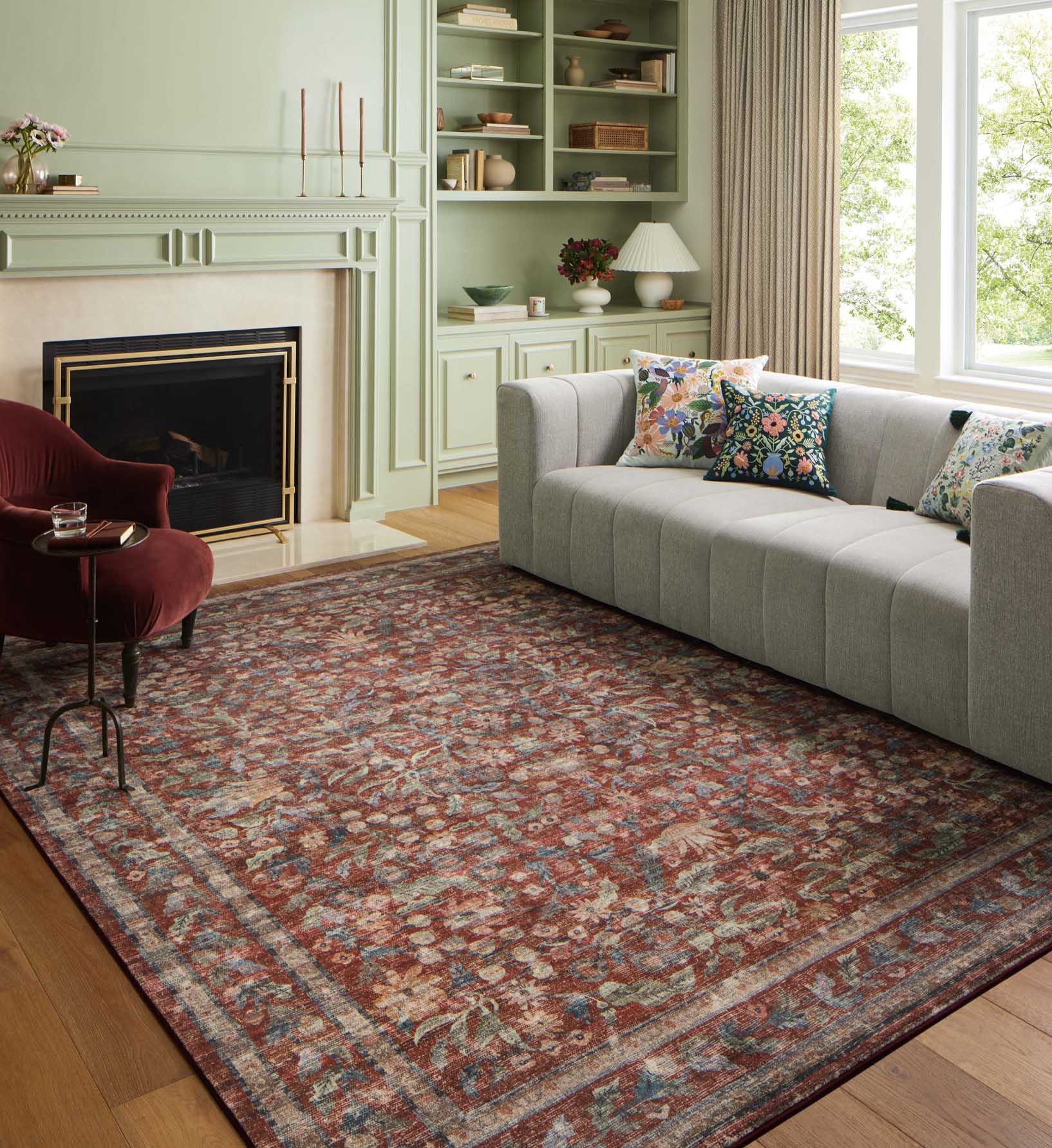 Courtyard Eve Printed Rug - Crimson - Image 2