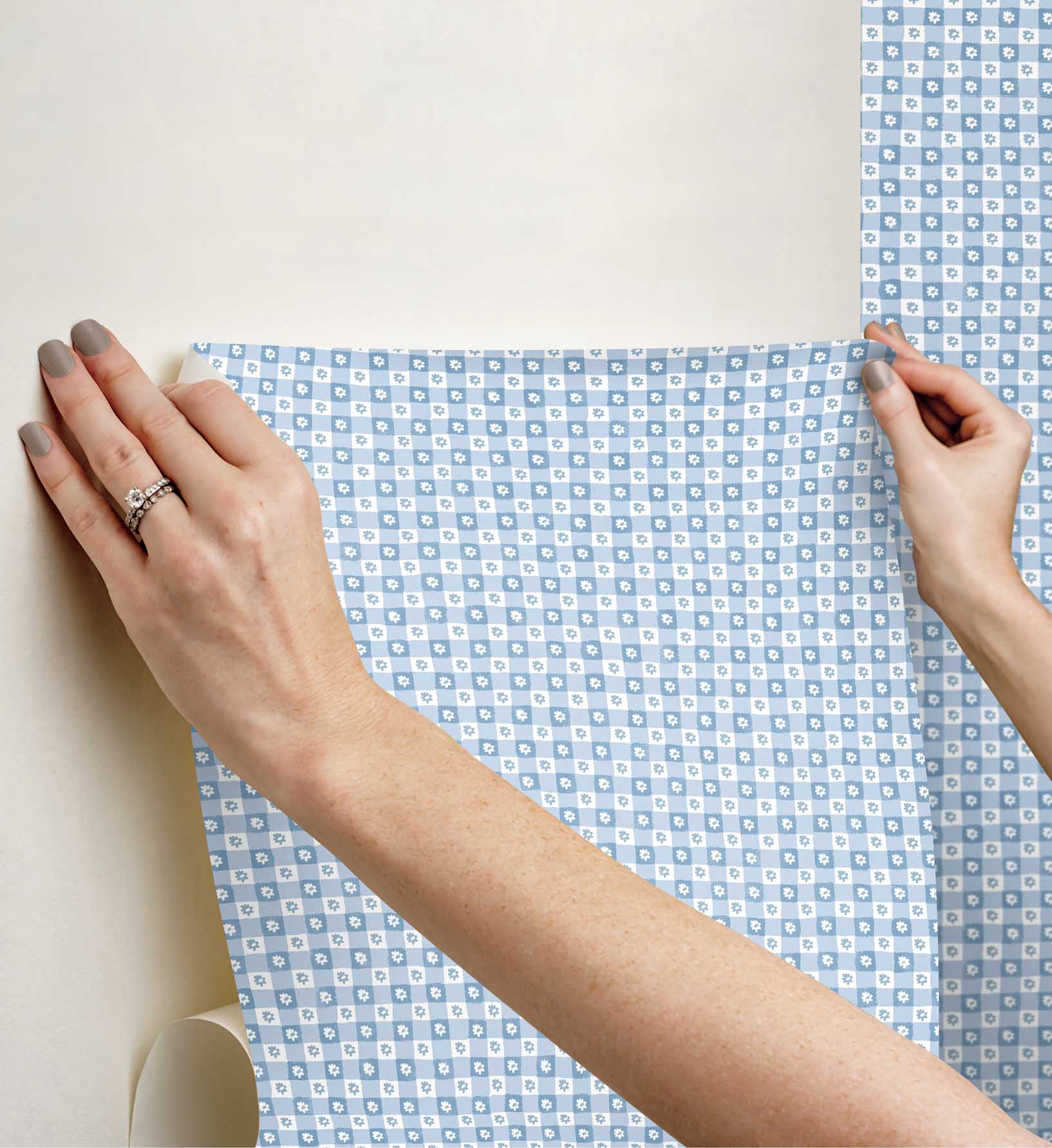 Daisy Gingham Peel & Stick Wallpaper - Blue - Image 3