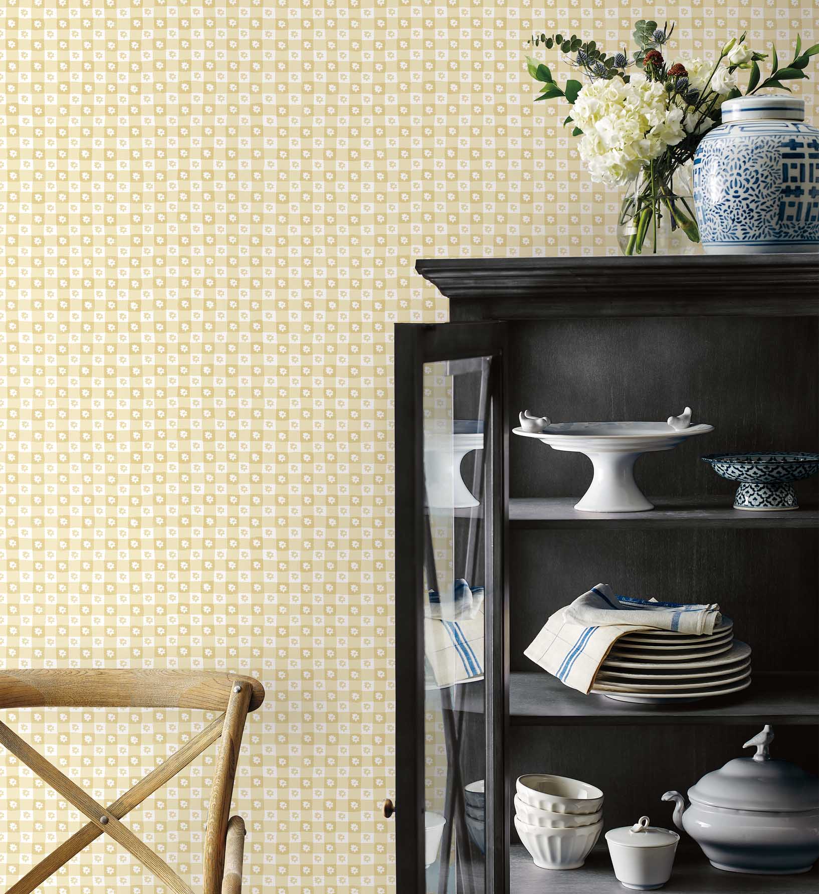 Daisy Gingham Peel & Stick Wallpaper Sample - Gold - Image 2