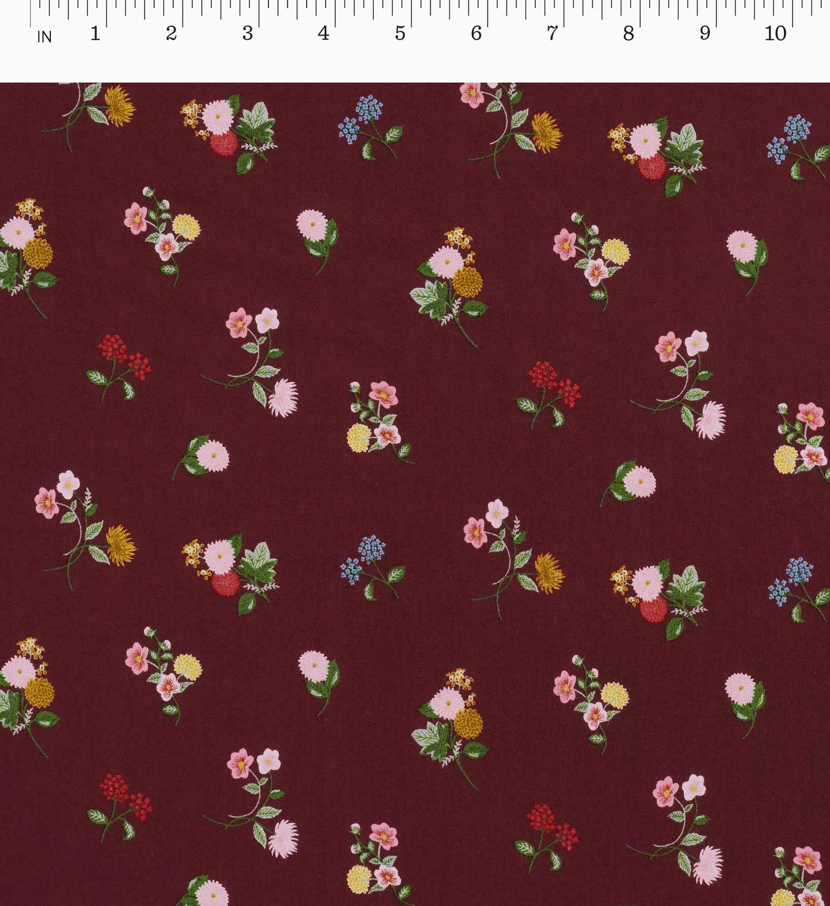 Ditsy Dahlia Rayon Fabric - Burgundy - Image 3
