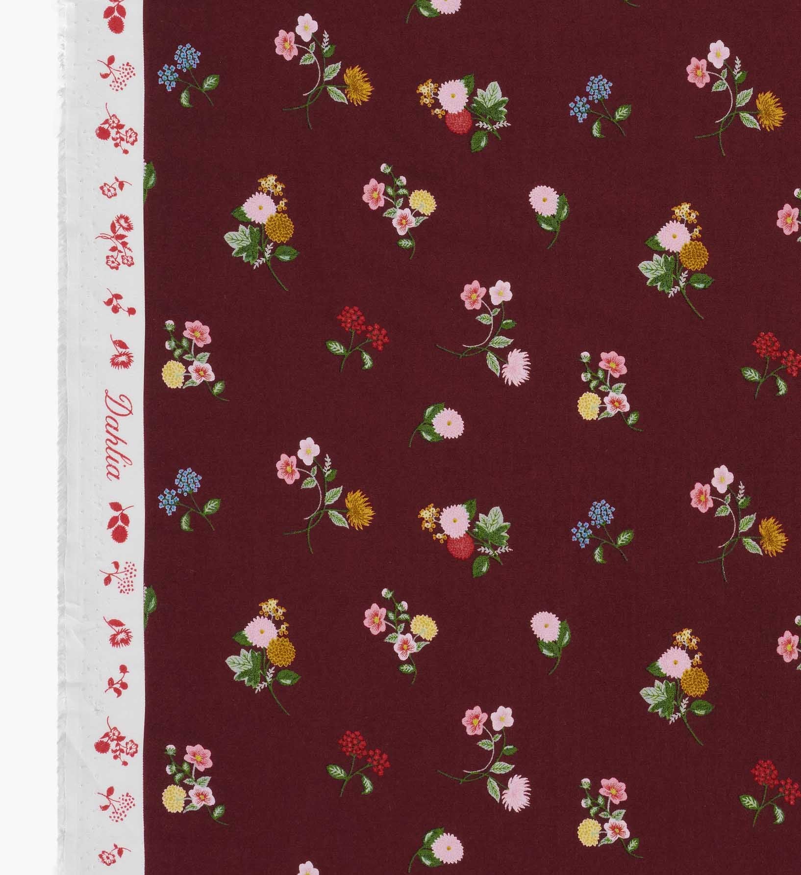 Ditsy Dahlia Rayon Fabric - Burgundy - Image 4