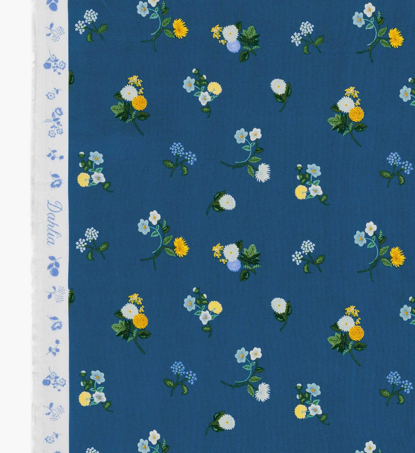Ditsy Dahlia Rayon Fabric - Navy - Image 3