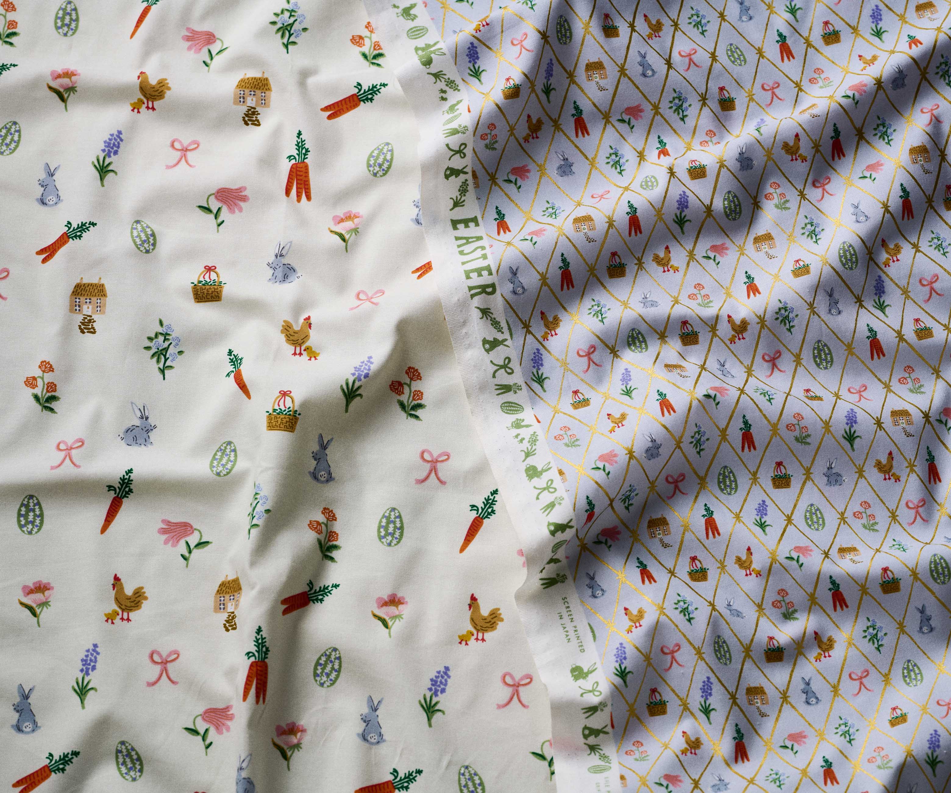 Easter Lattice Cotton Metallic Fabric - Blue - Image 2