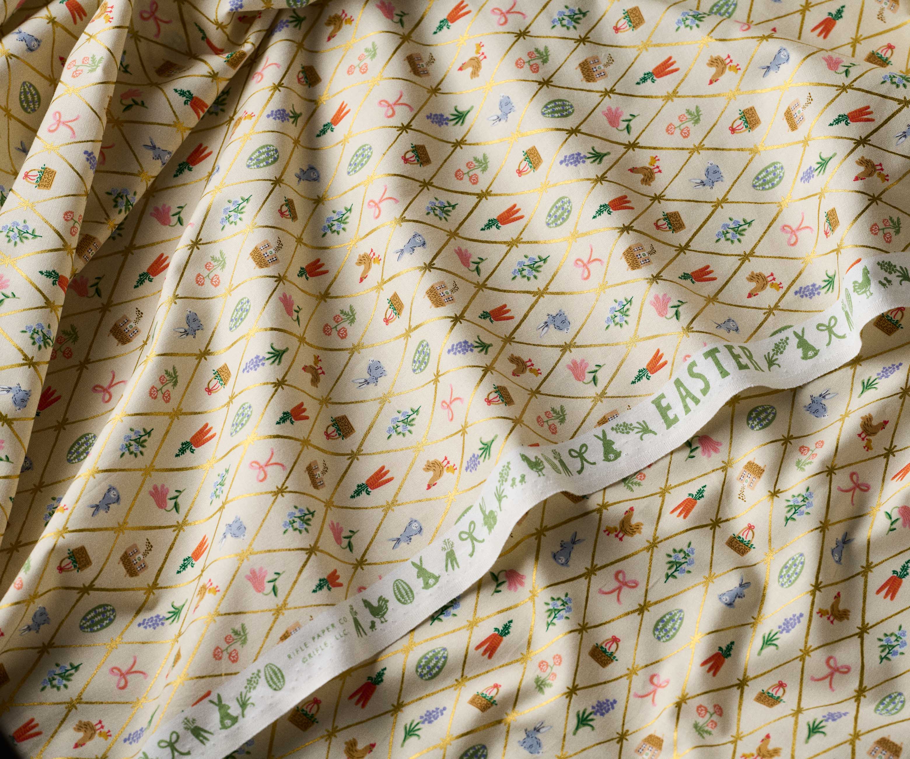 Easter Lattice Cotton Metallic Fabric - Linen - Image 2