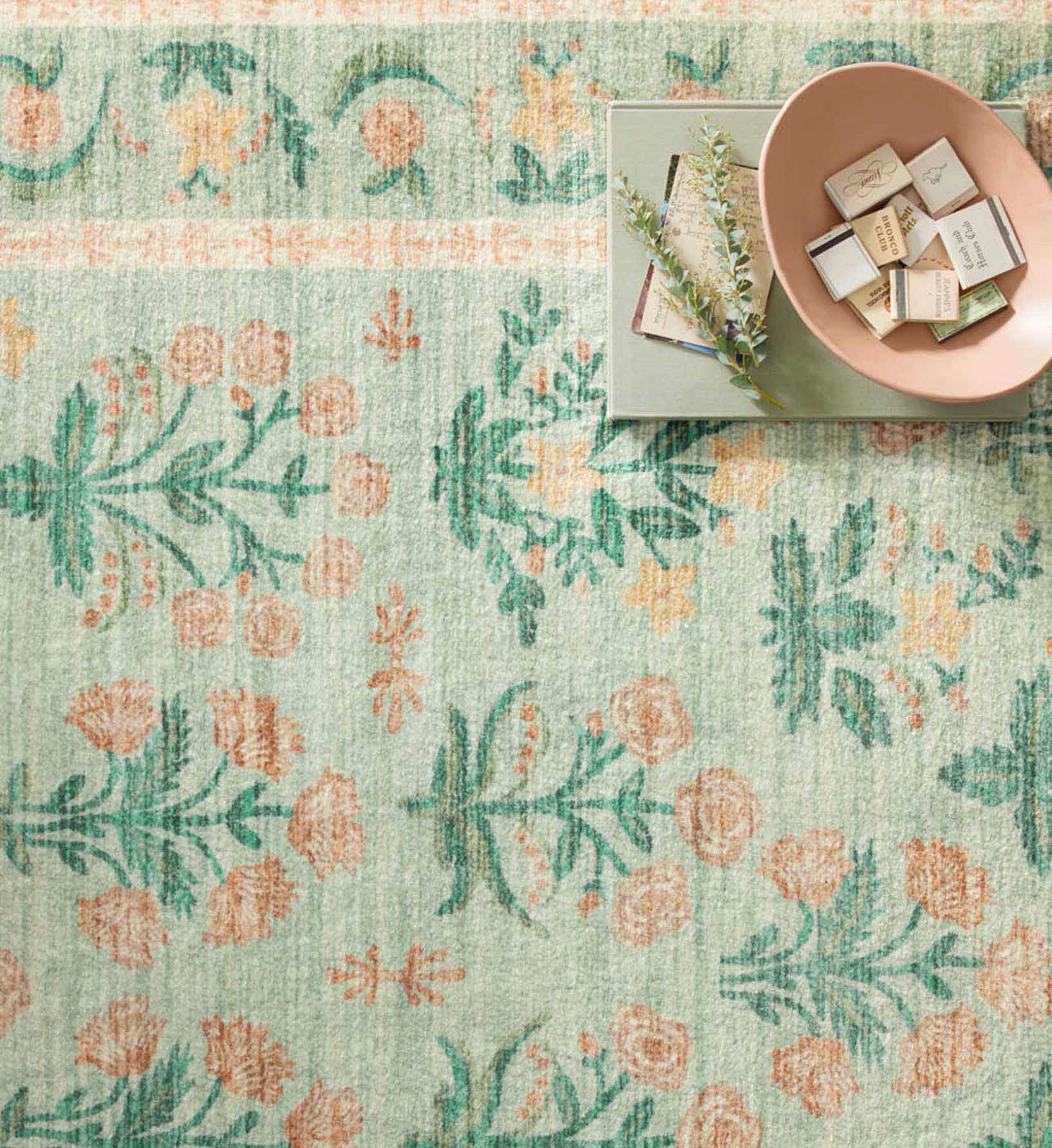 Eden Mughal Rose Power Loomed Rug - Moss - Image 3