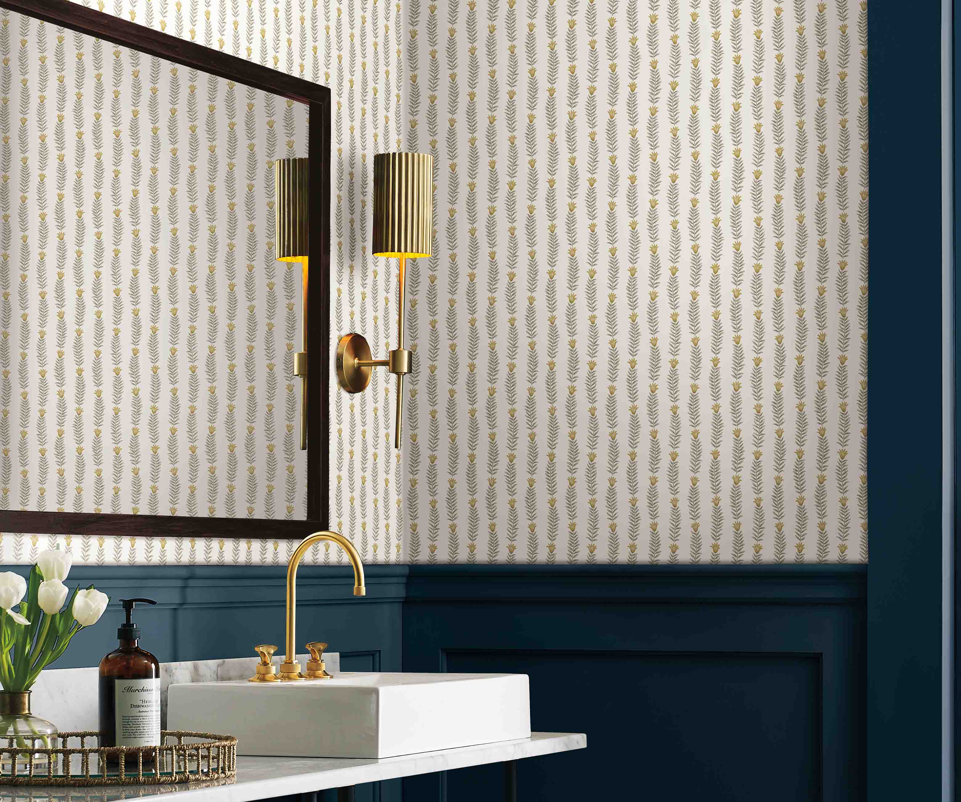 Eden Wallpaper Sample - White & Metallic Gold - Image 3
