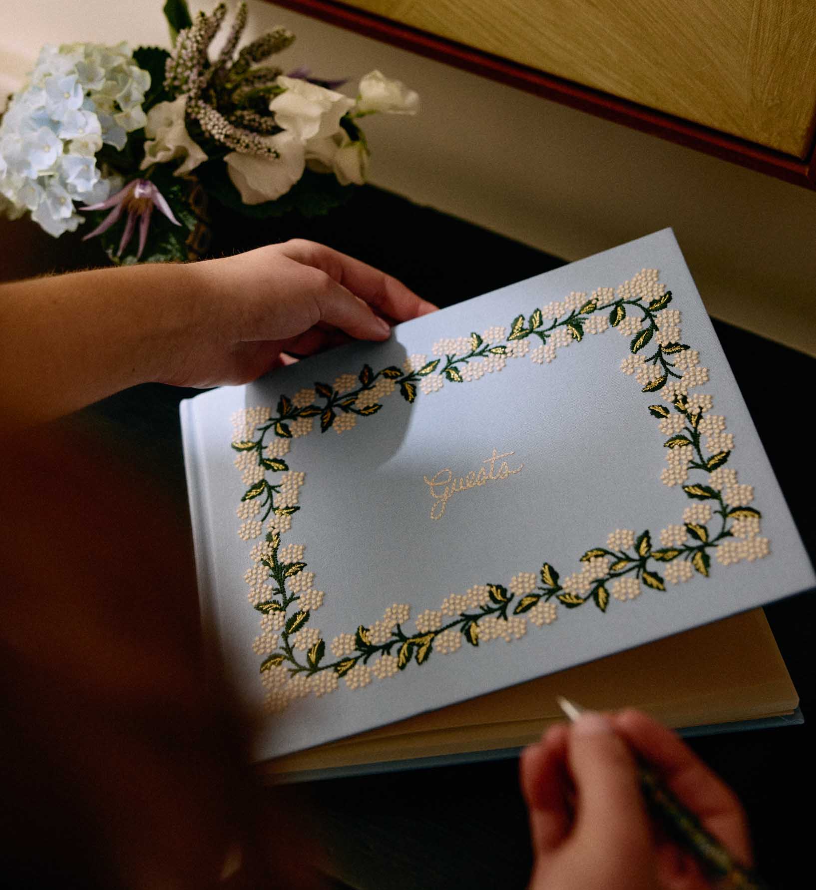 Embroidered Guest Book - Hydrangea - Image 2