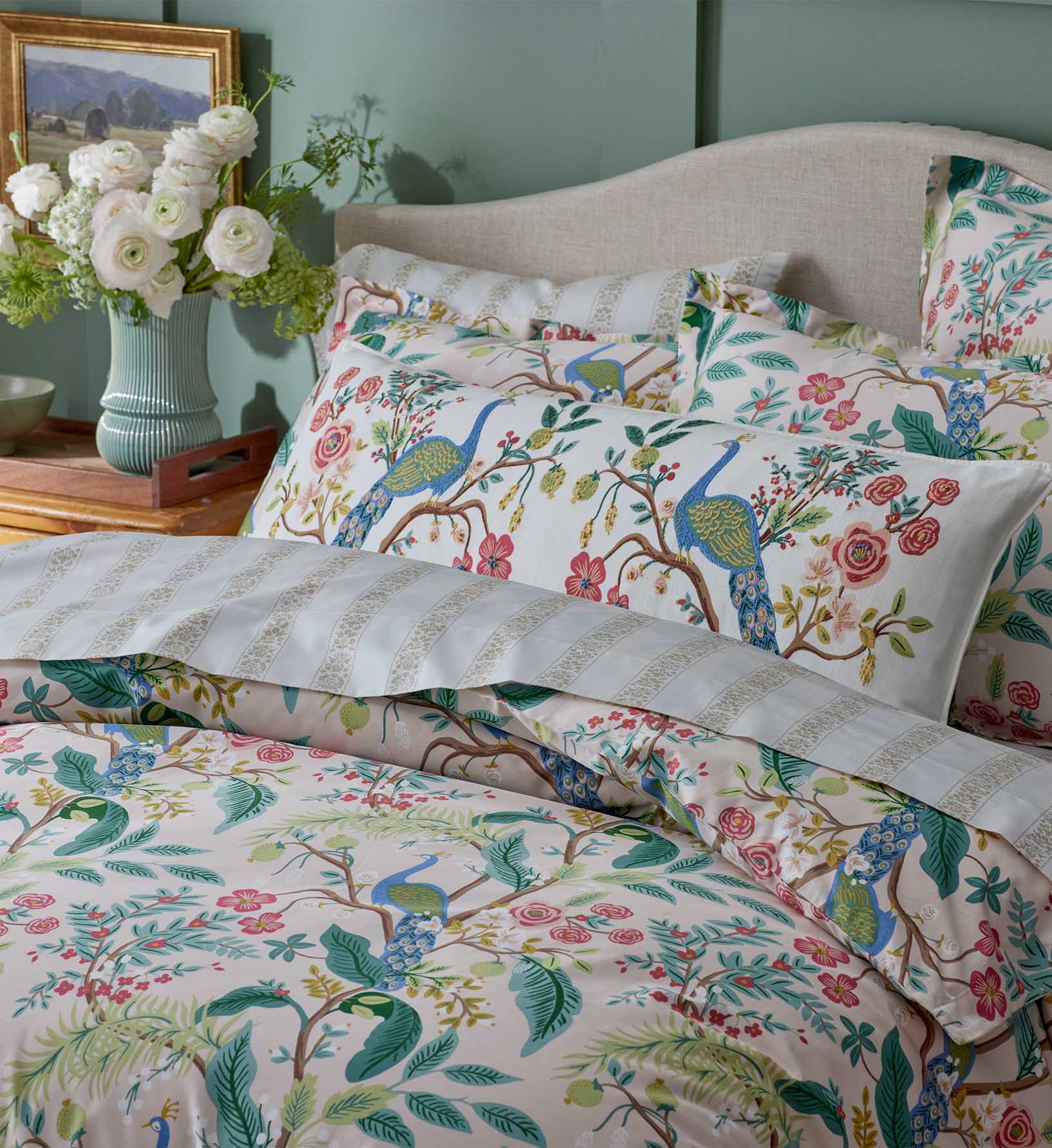 Embroidered Lumbar Pillow Cover - Peacock Ivory - Image 3