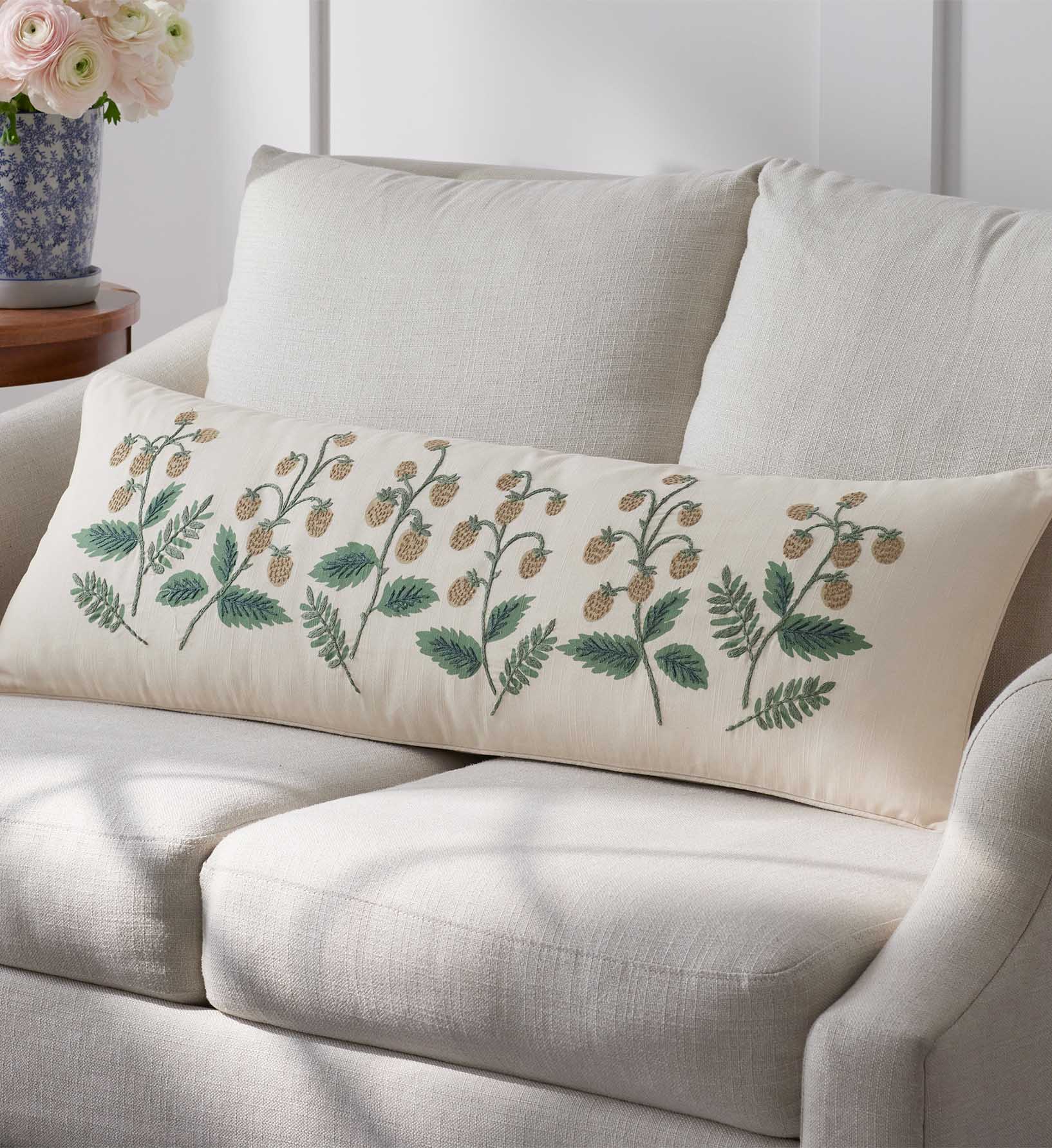 Embroidered Lumbar Pillow Cover - Strawberry Fields - Image 6