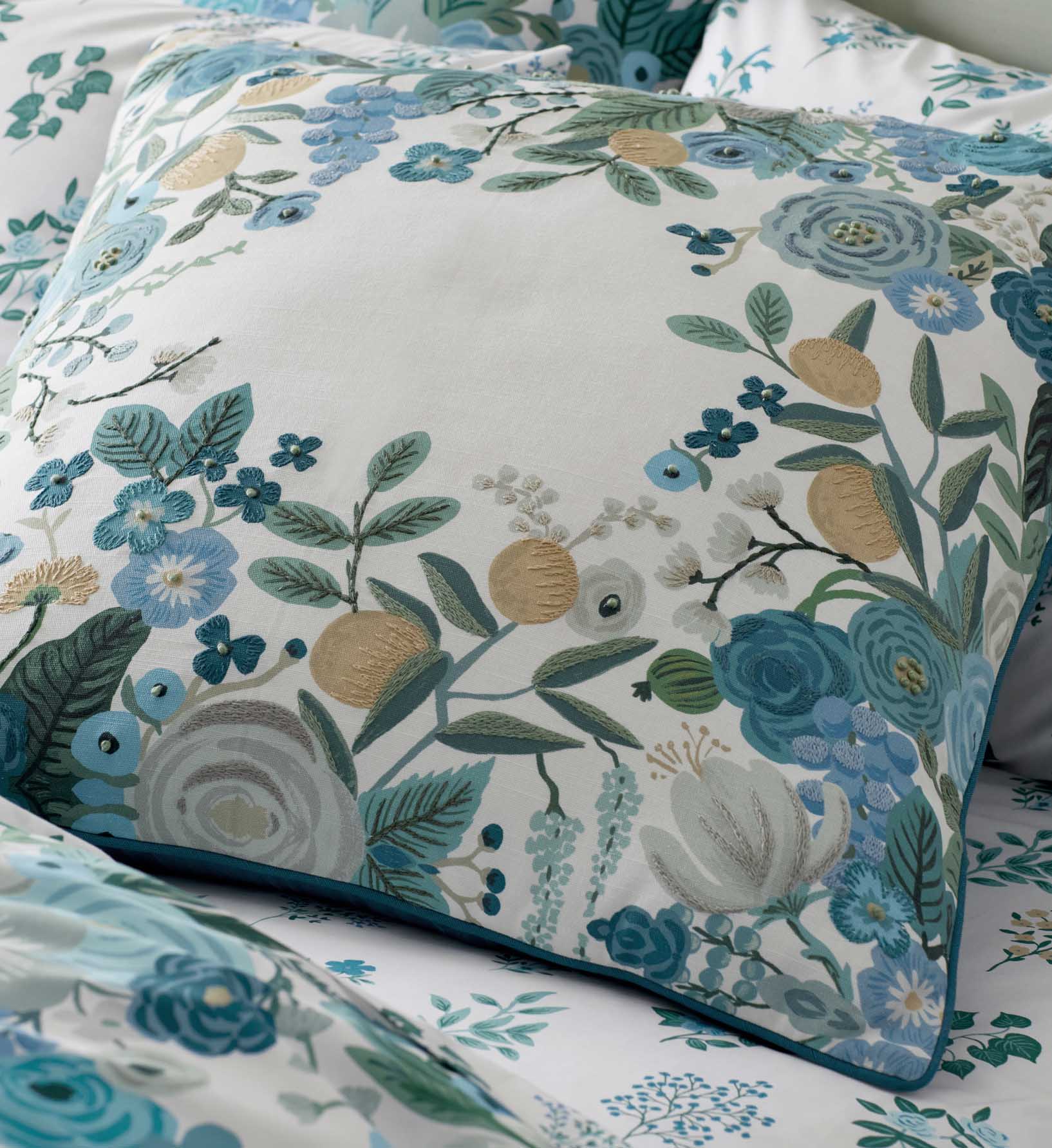 Embroidered Pillow Cover - Garden Party Blue - Image 2