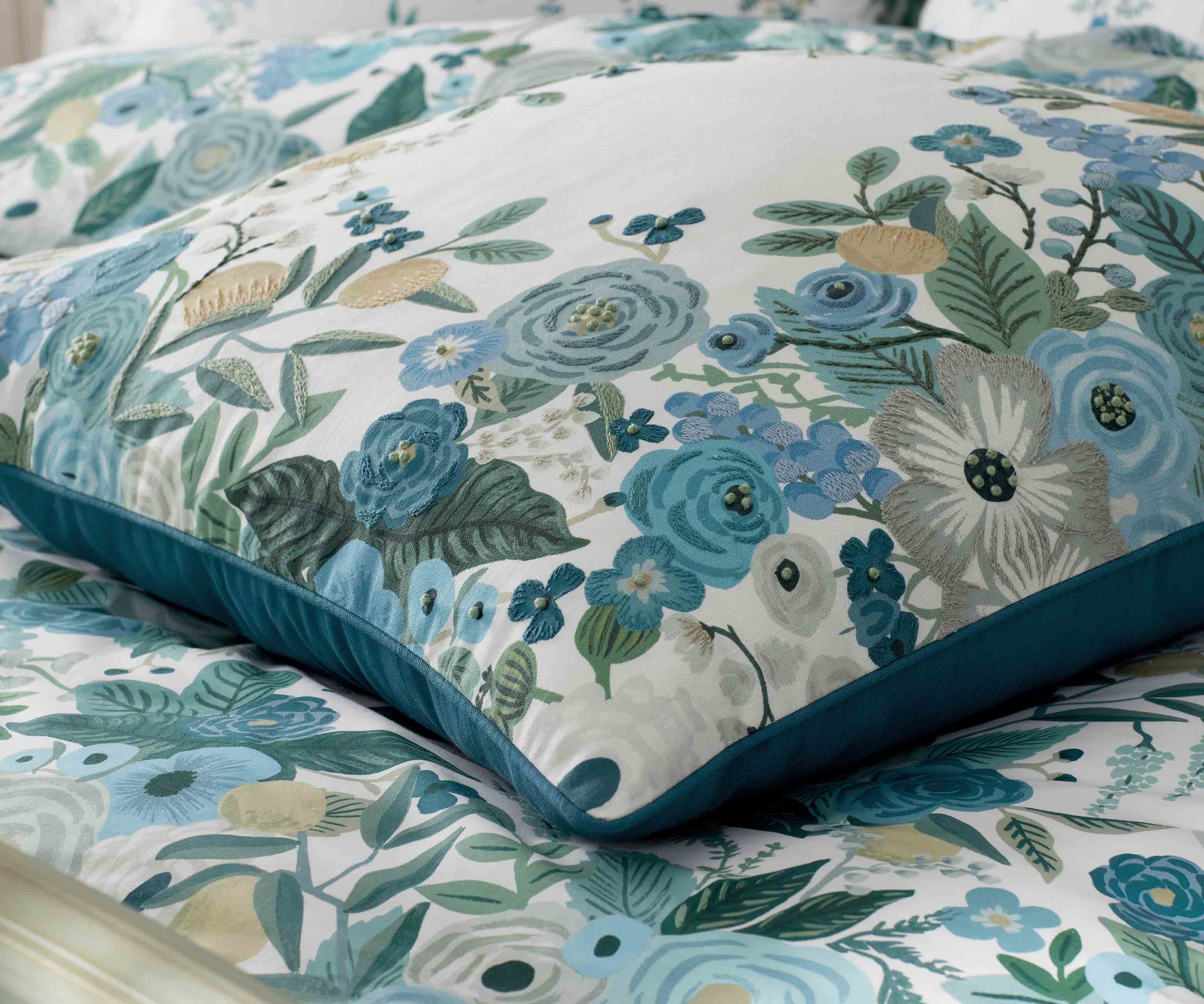 Embroidered Pillow Cover - Garden Party Blue - Image 4