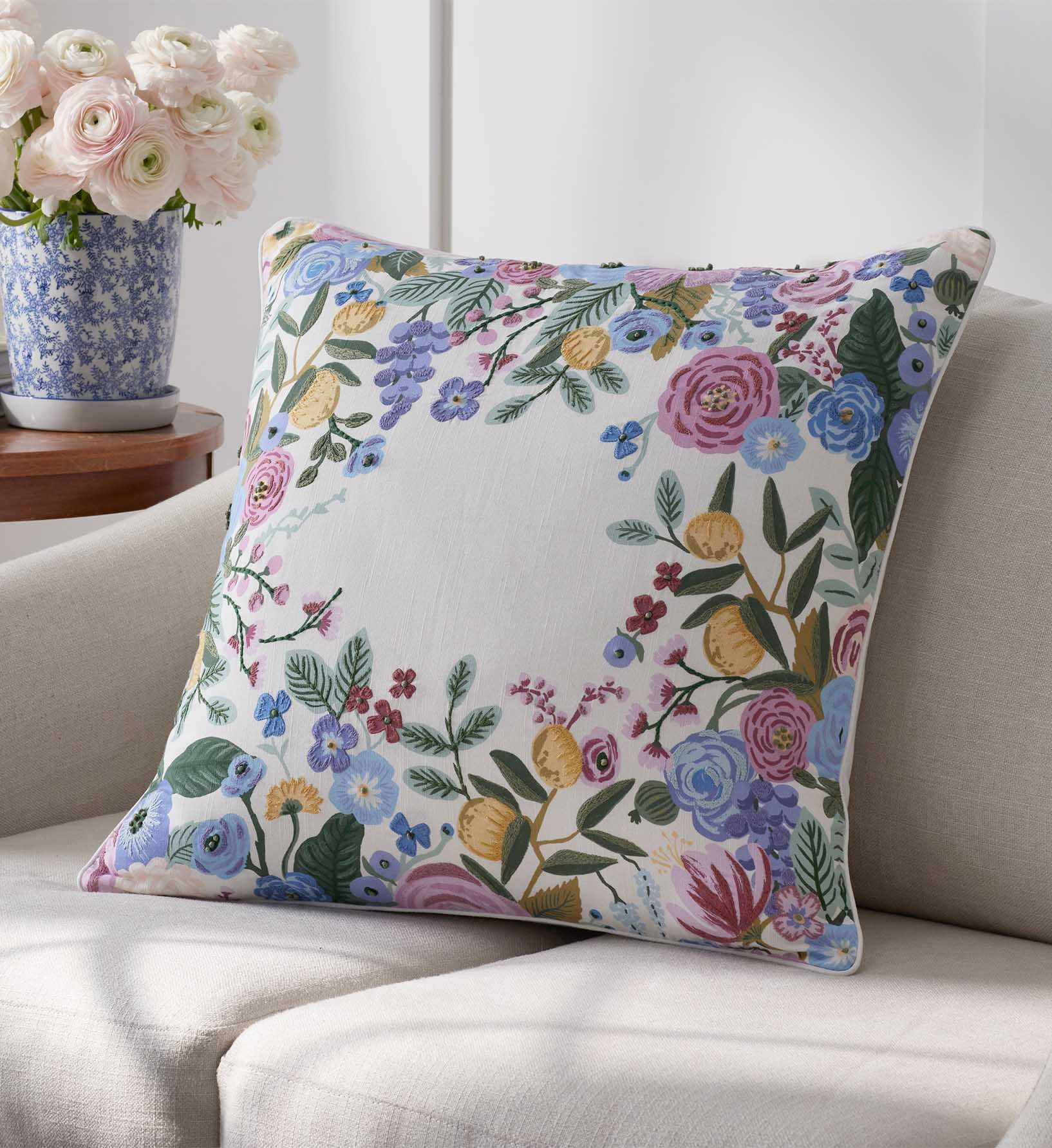 Embroidered Pillow Cover - Garden Party Ivory - Image 5