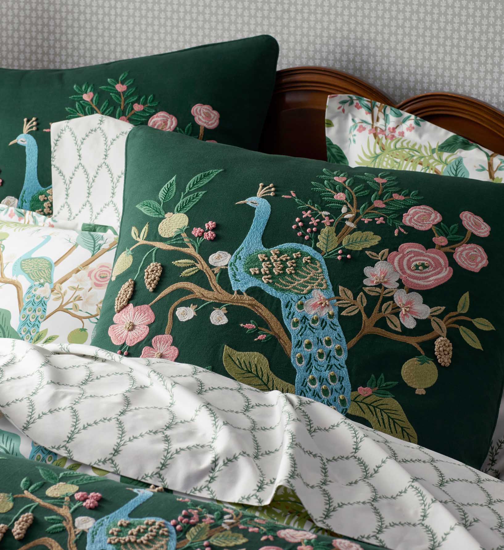 Embroidered Pillow Cover - Peacock Emerald - Image 2