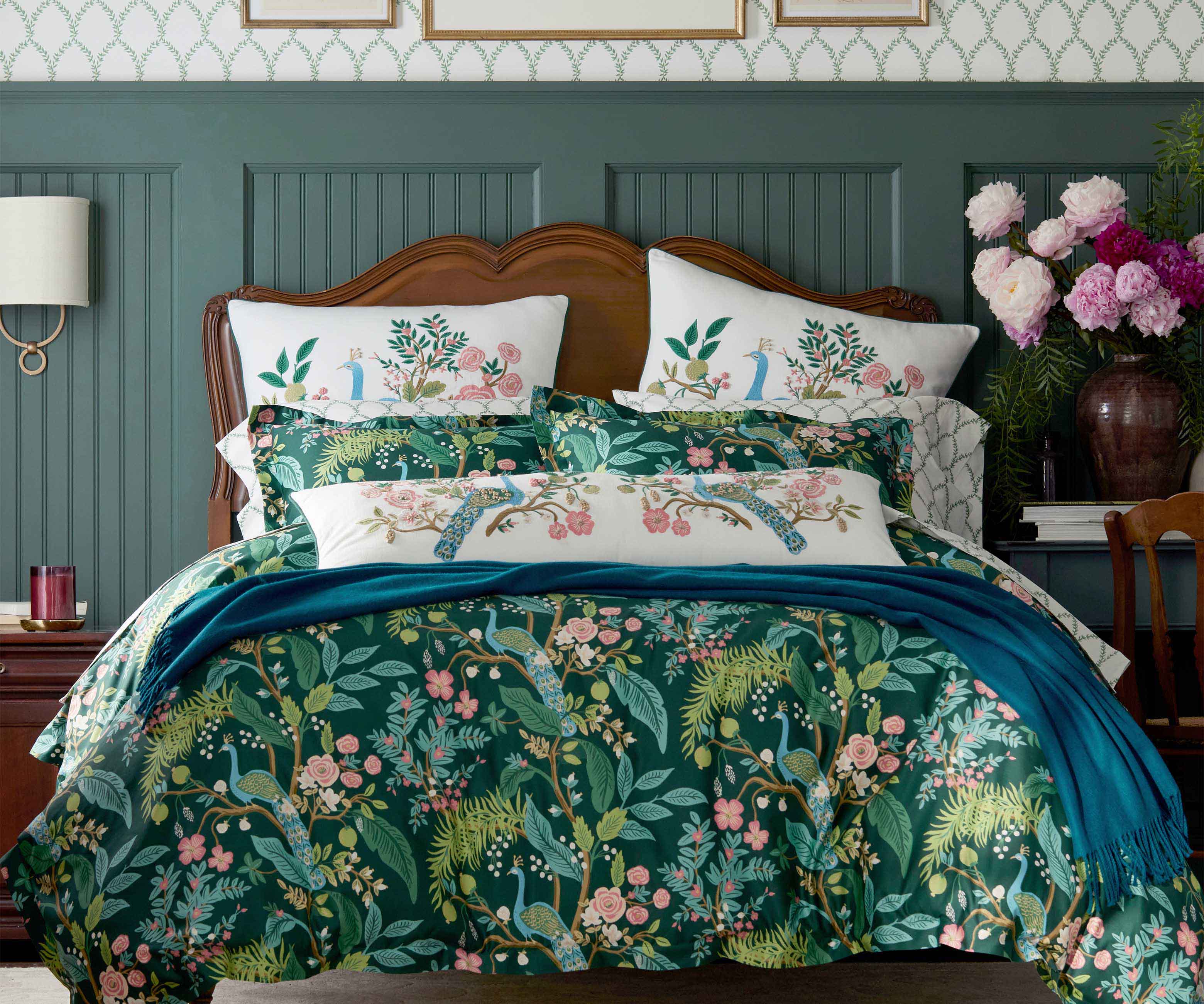 Embroidered Pillow Cover - Peacock White - Image 4