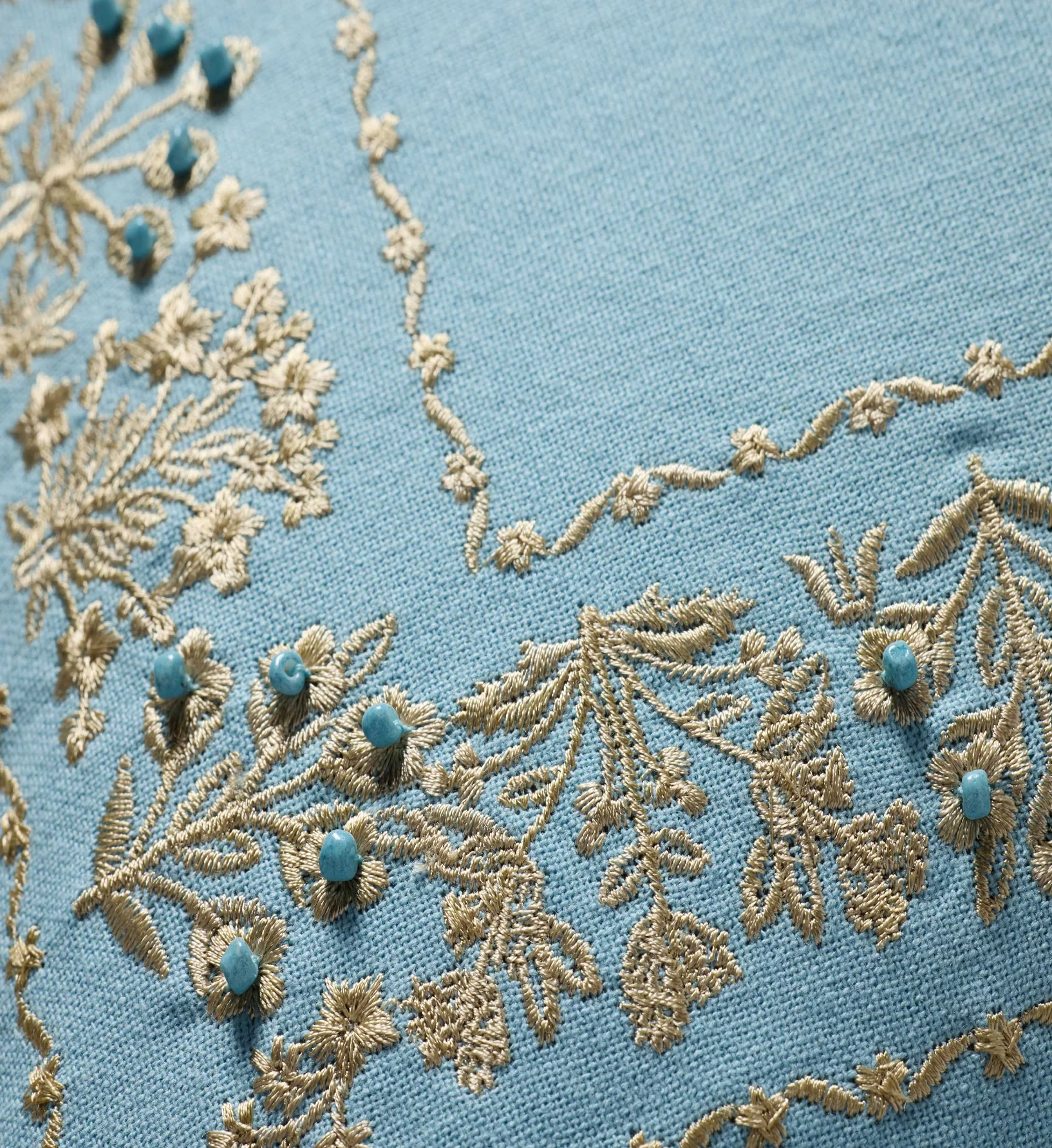 Estee Border Embroidered Pillow - Blue - Image 2