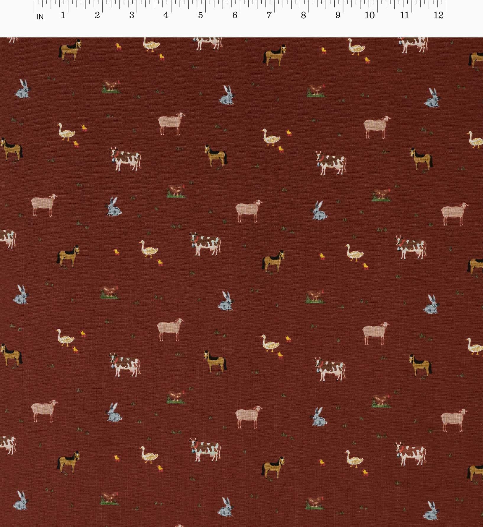 Farm Animals Cotton Fabric - Crimson - Image 2