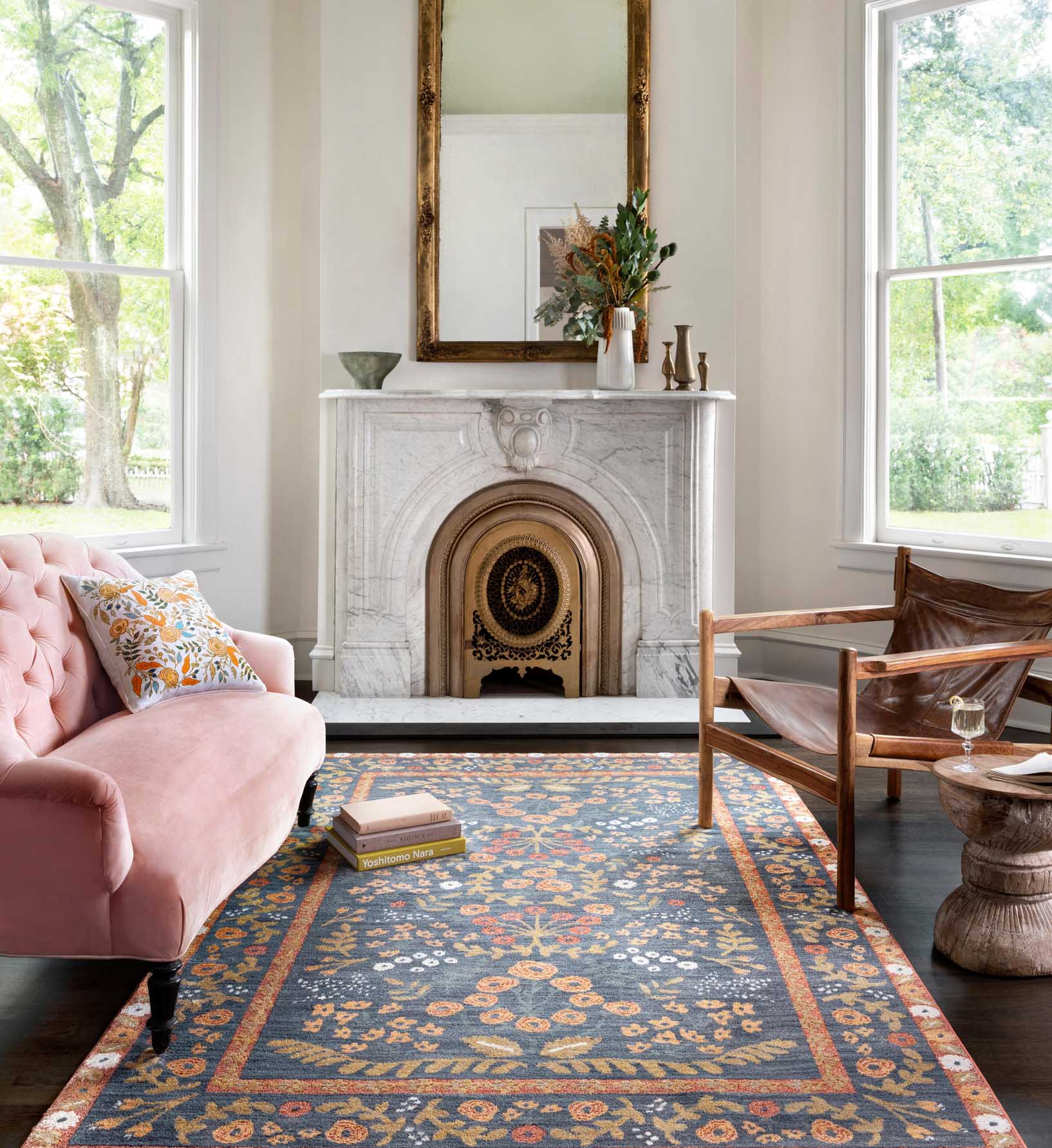 Fiore Florence Power Loomed Rug - Navy & Rust - Image 2