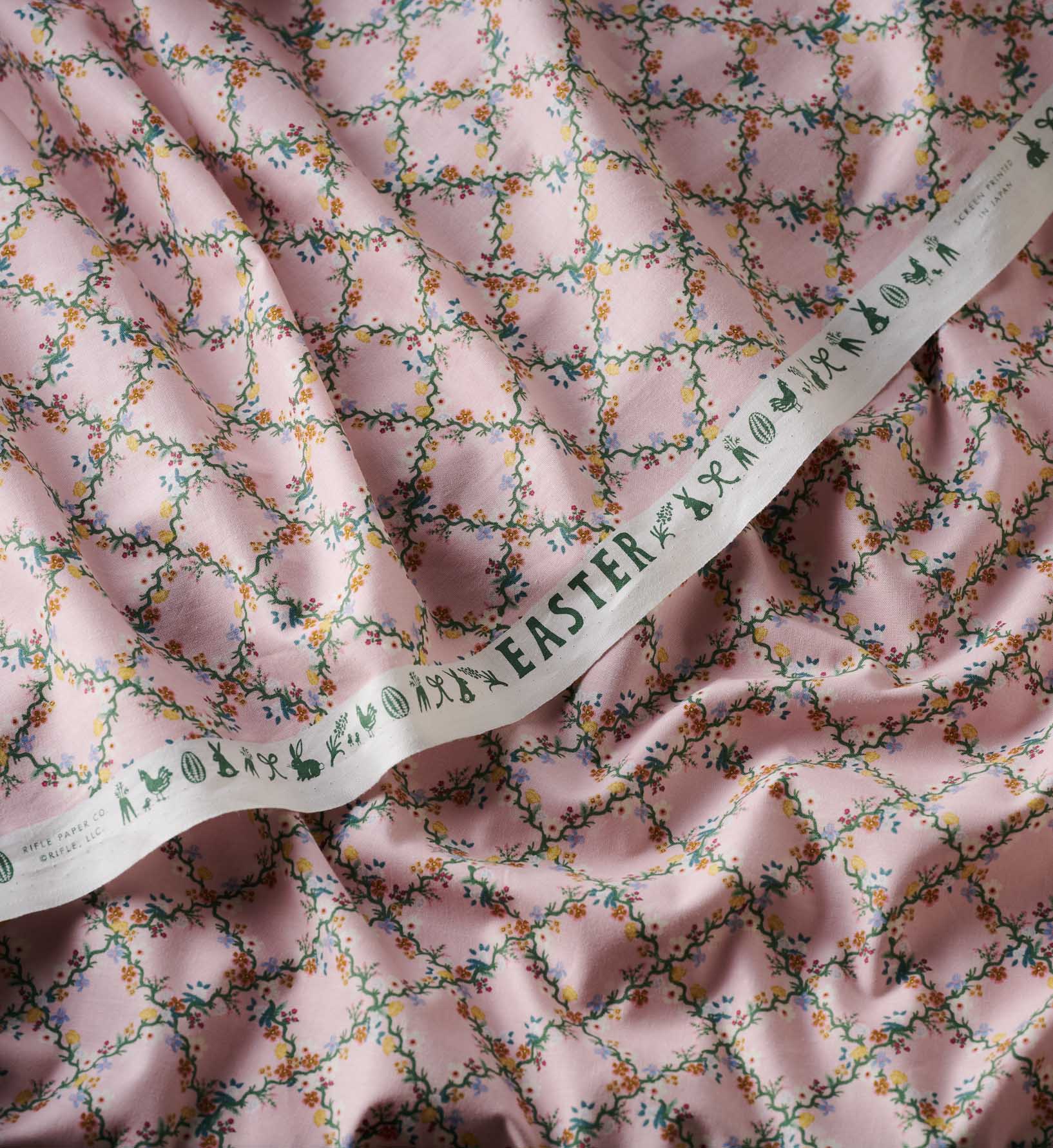 Floral Trellis Cotton Fabric - Pink - Image 2