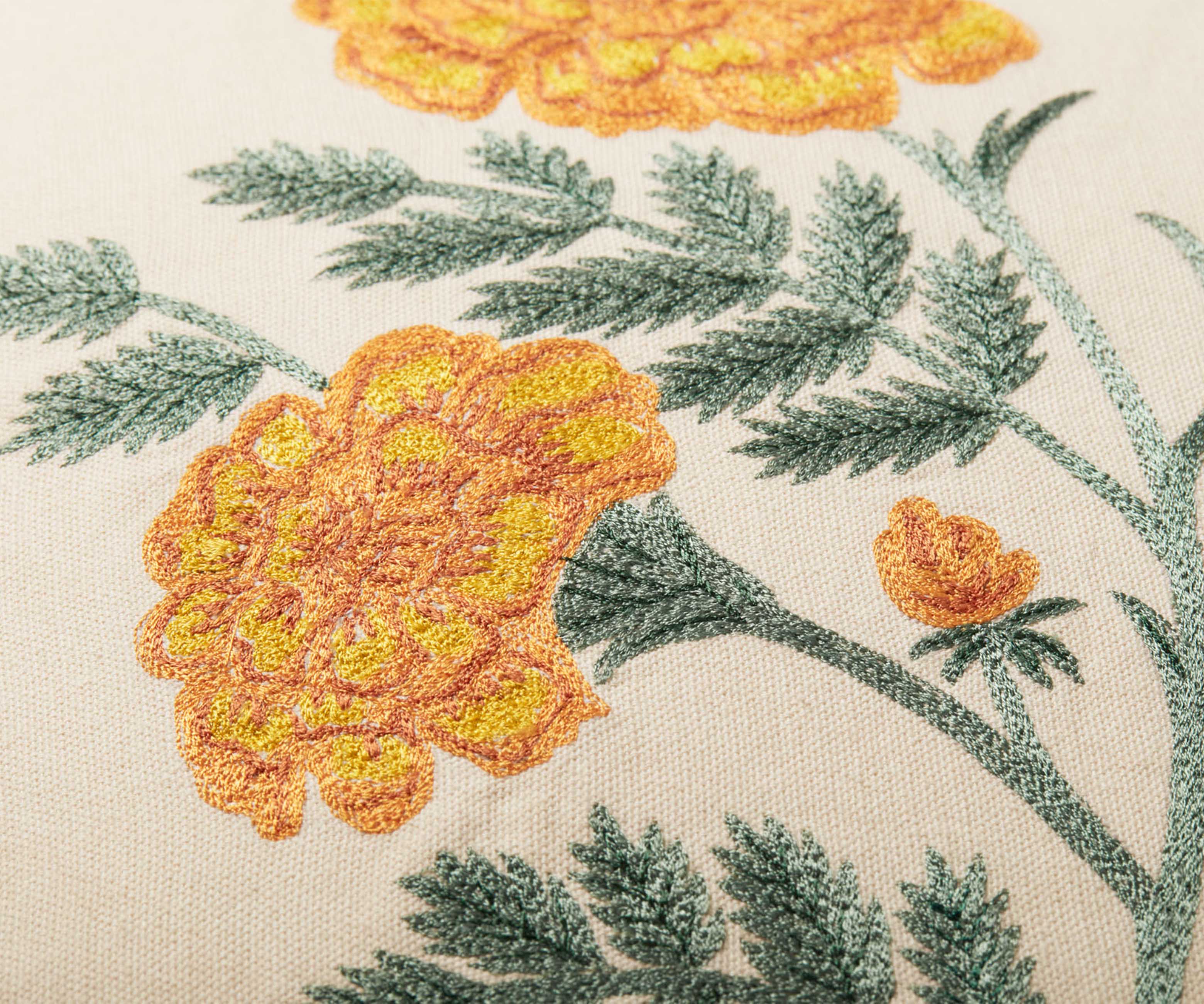 French Marigold Embroidered Pillow - Natural - Image 3