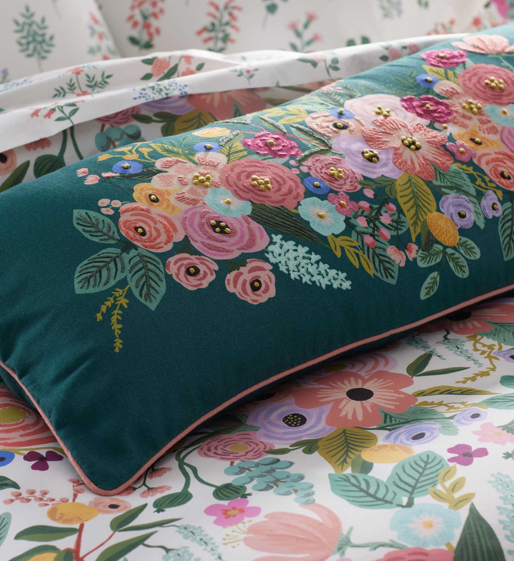 Embroidered Lumbar Pillow Cover - Garden Party - Image 2