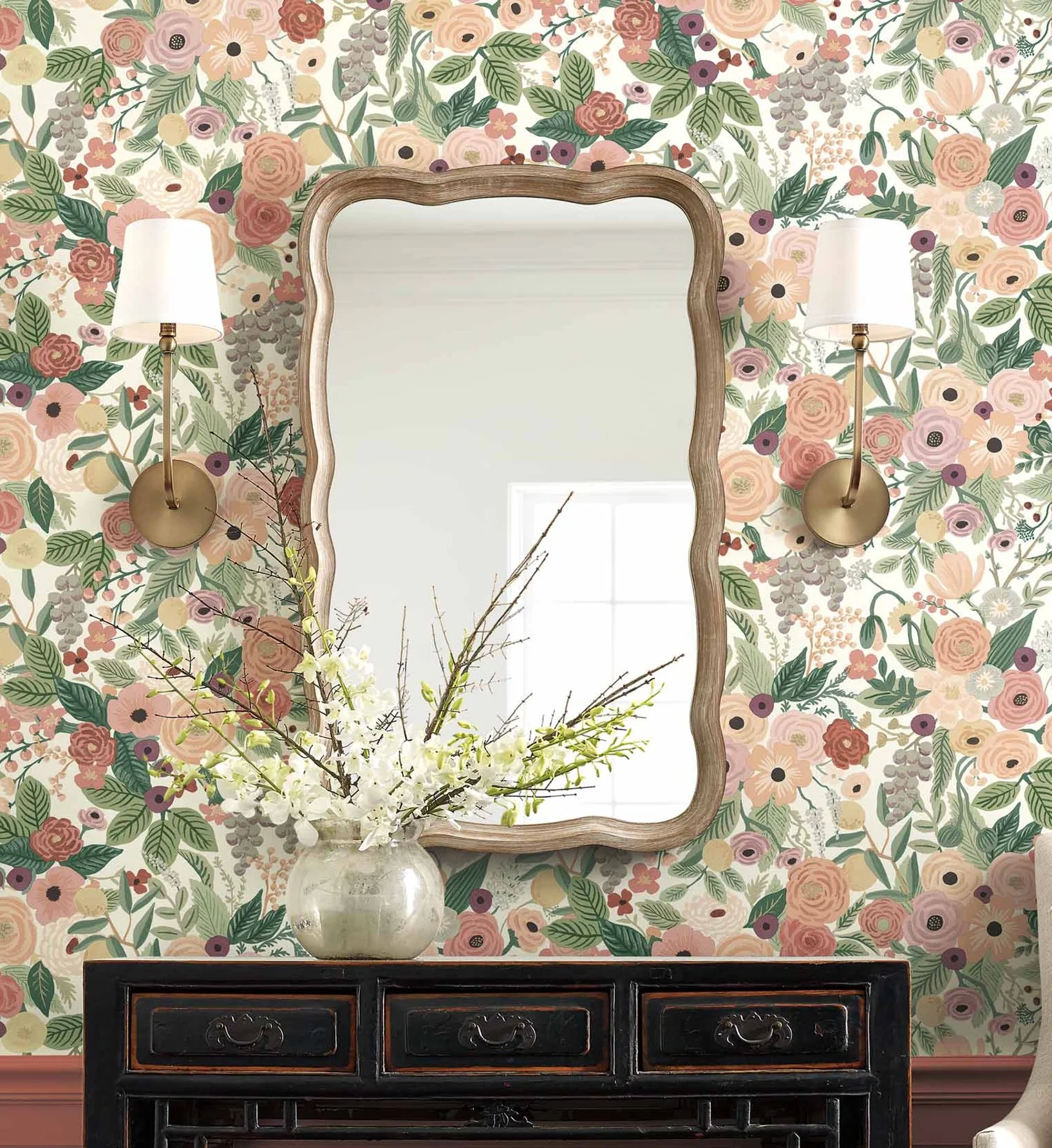 Garden Party Peel & Stick Wallpaper - Burgundy Multi - Image 2