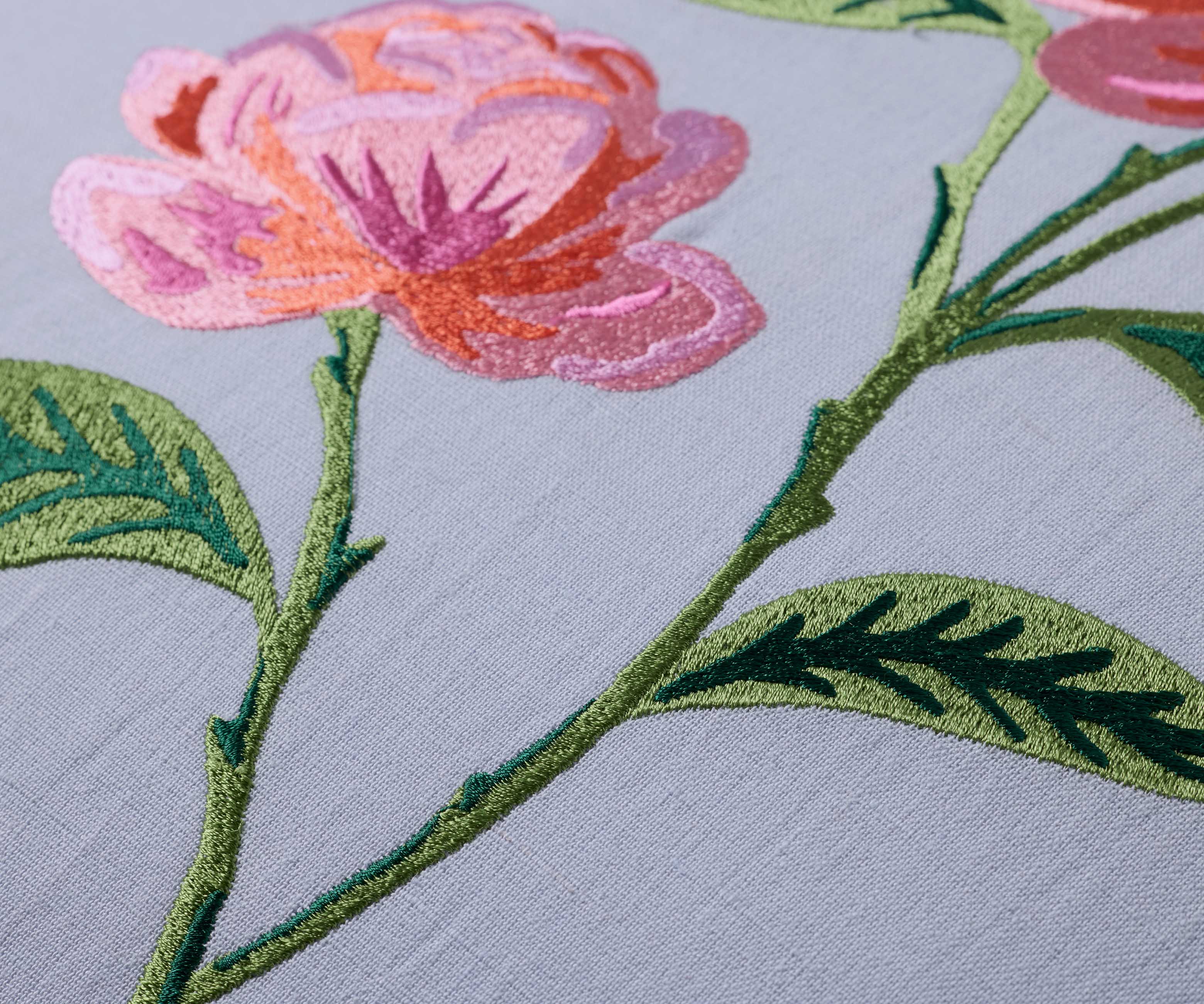 Garden Rose Embroidered Pillow - Blue - Image 3