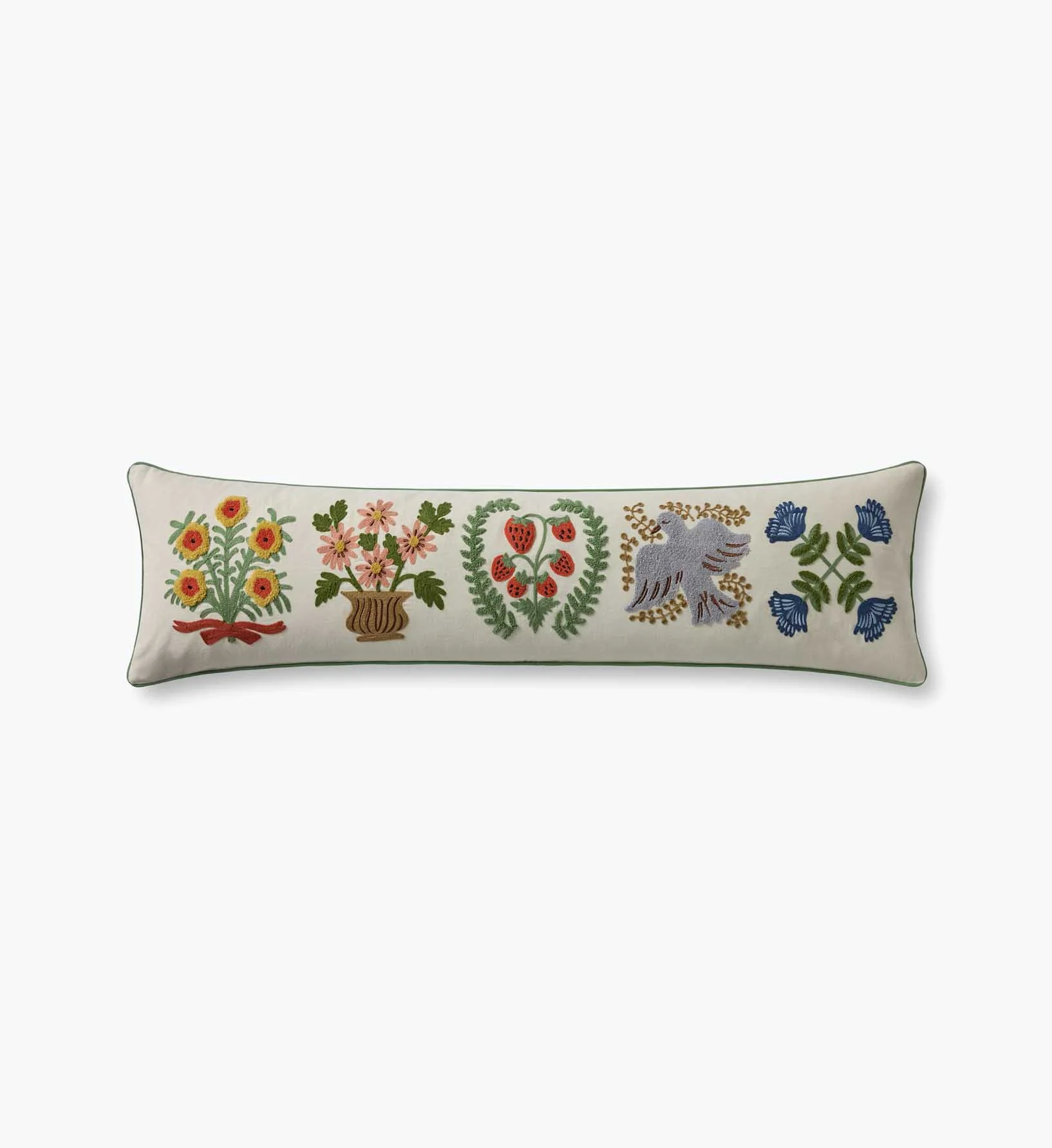 Helena Bouquets Embroidered Lumbar Pillow - Ivory