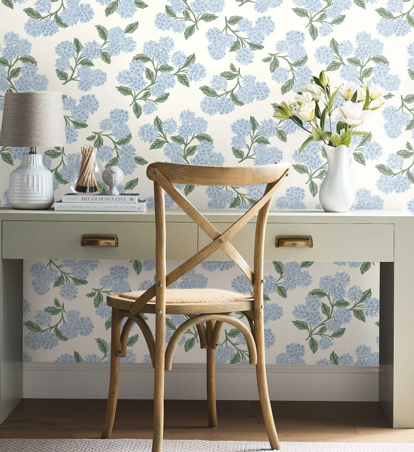 Hydrangea Peel & Stick Wallpaper - Blue & White - Image 2