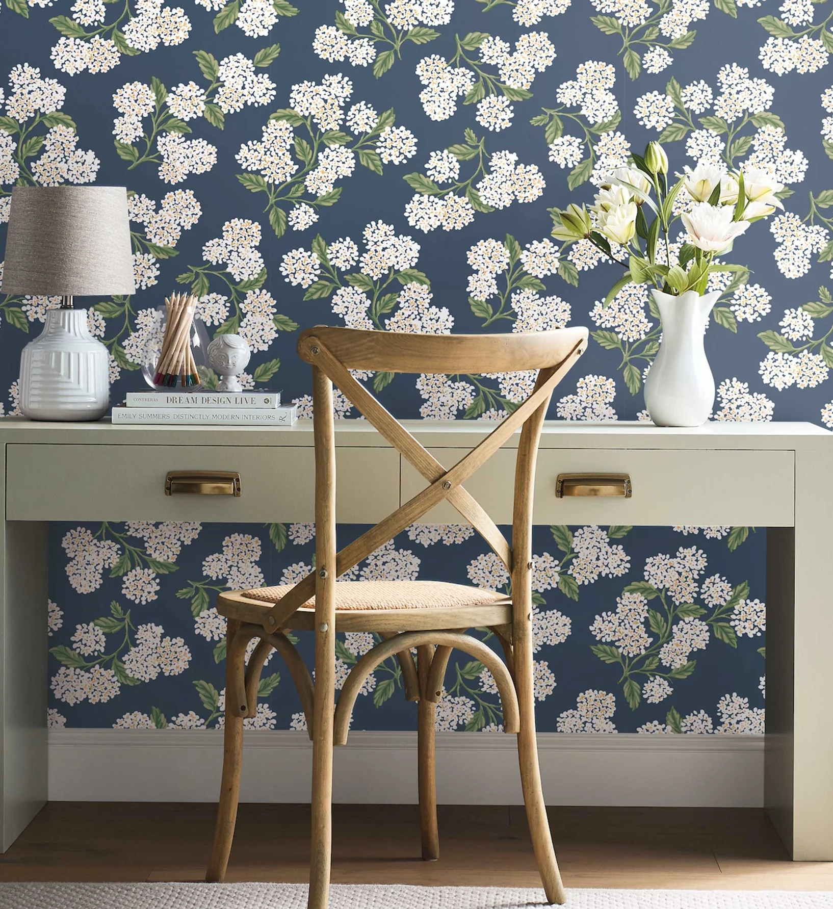 Hydrangea Peel & Stick Wallpaper - Navy & White - Image 2