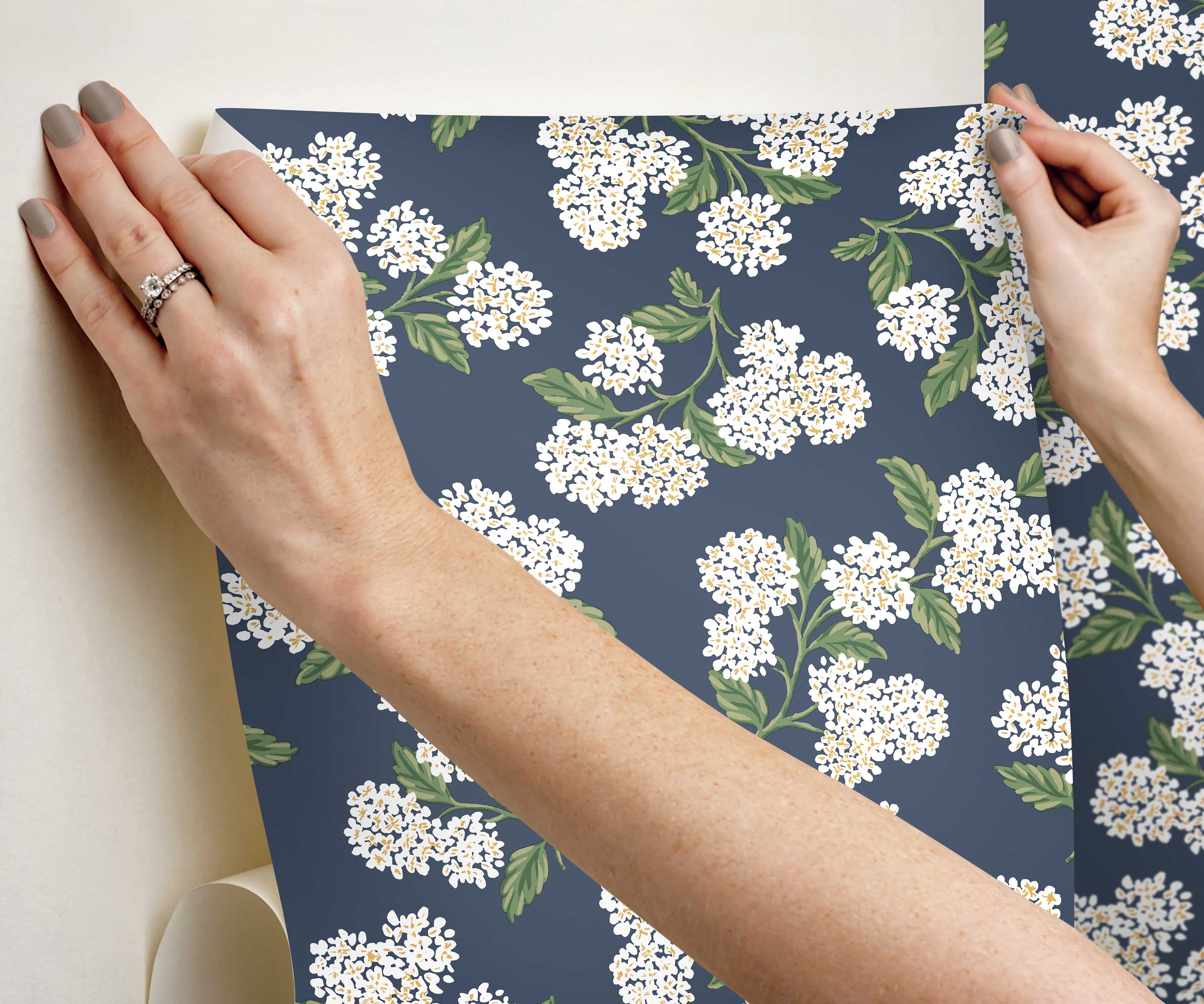 Hydrangea Peel & Stick Wallpaper - Navy & White - Image 4