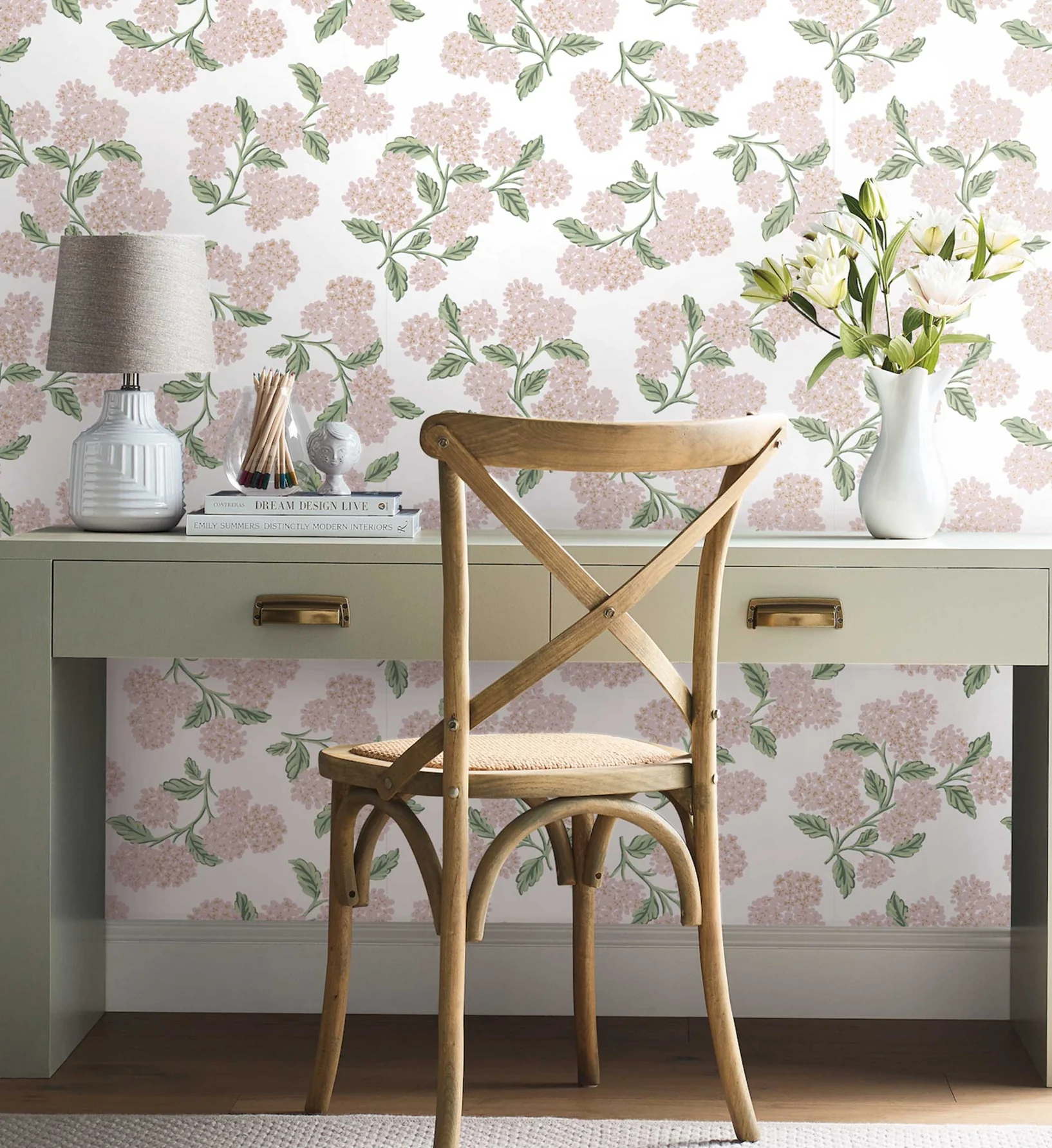 Hydrangea Peel & Stick Wallpaper - Pink & White - Image 2