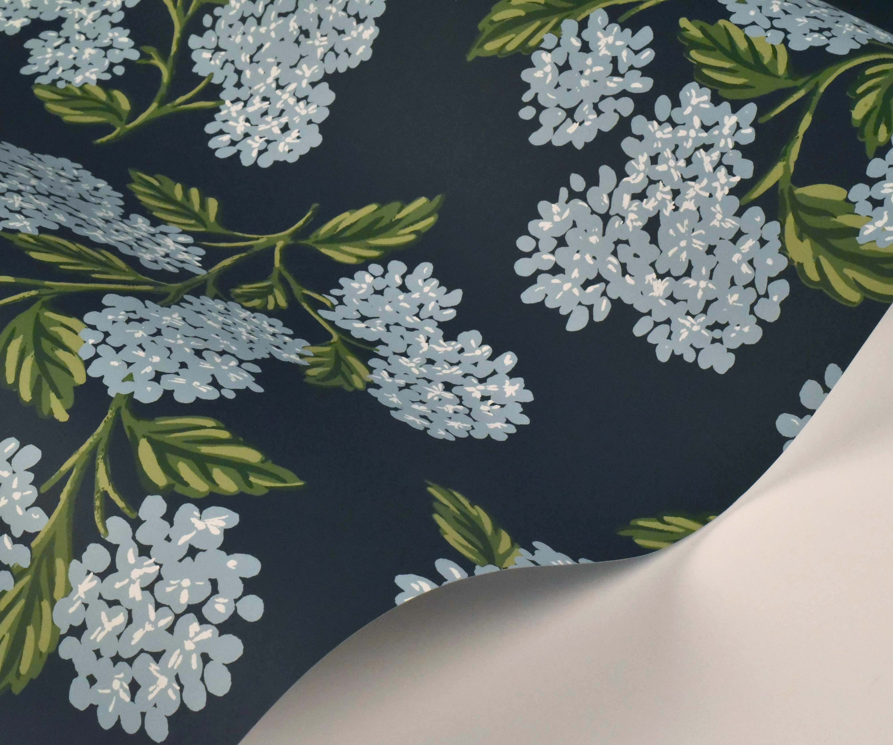 Hydrangea Wallpaper Sample - Navy - Image 2