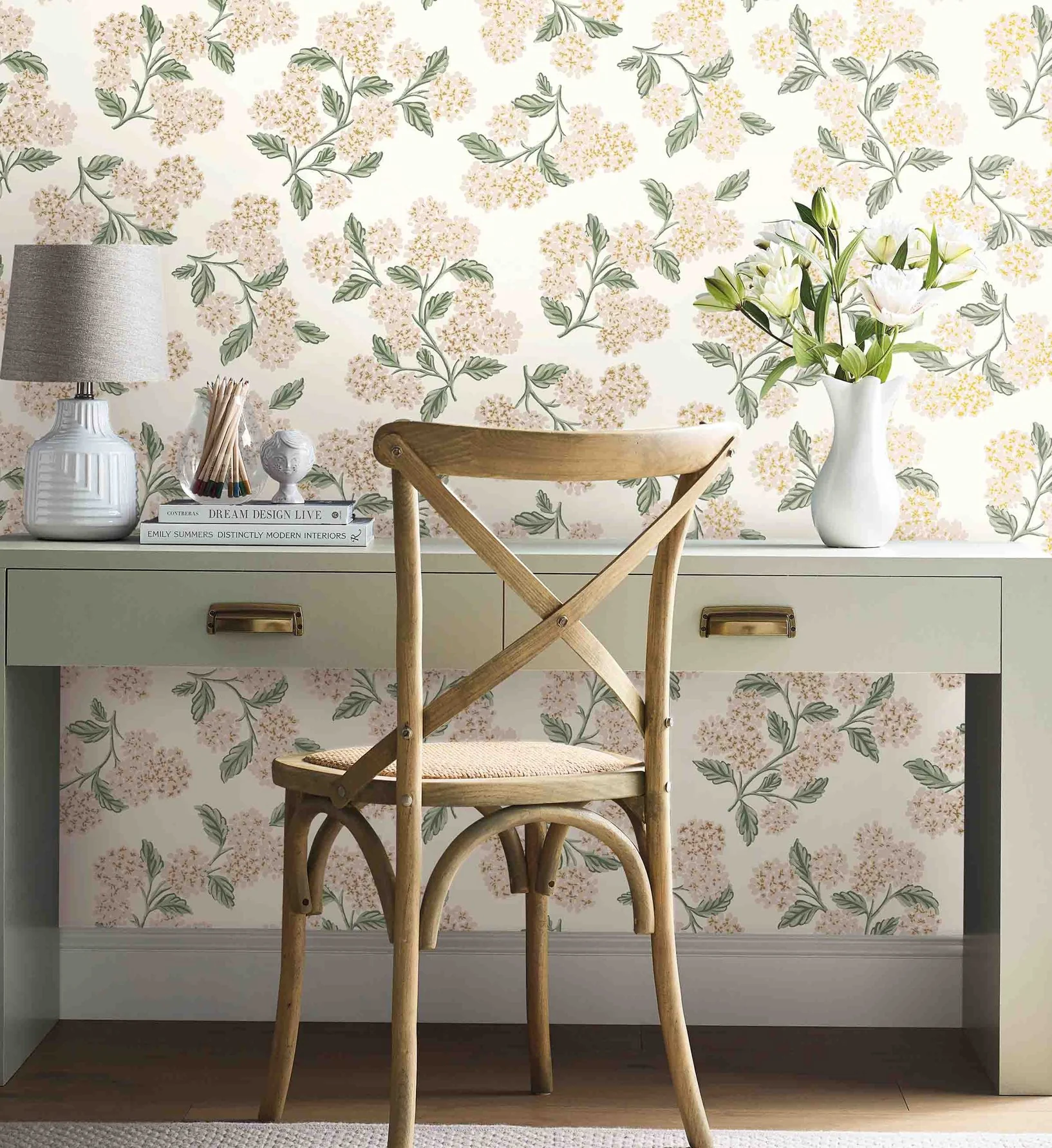 Hydrangea Wallpaper - White & Blush - Image 2