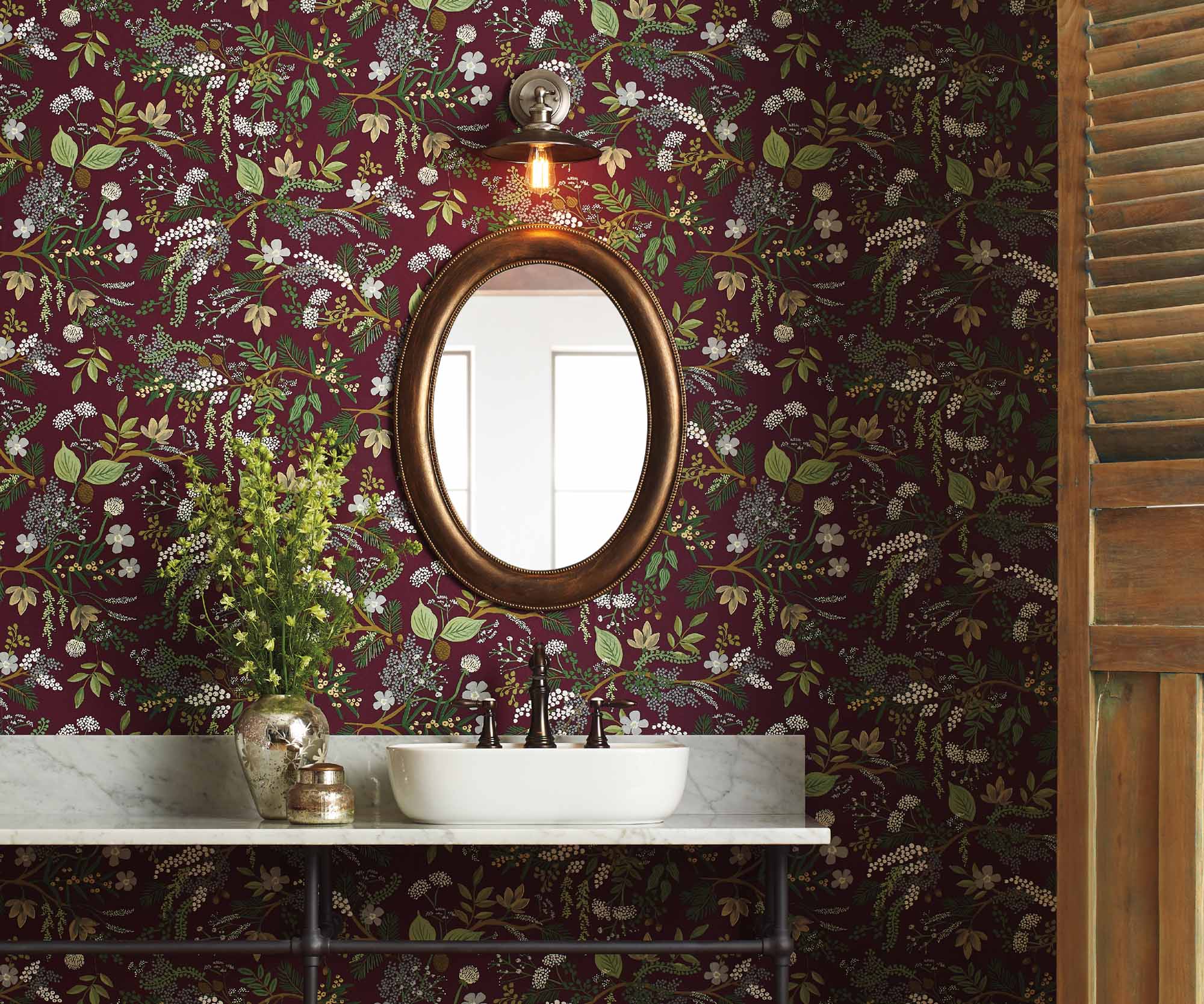 Juniper Forest Wallpaper Sample - Burgundy - Image 3