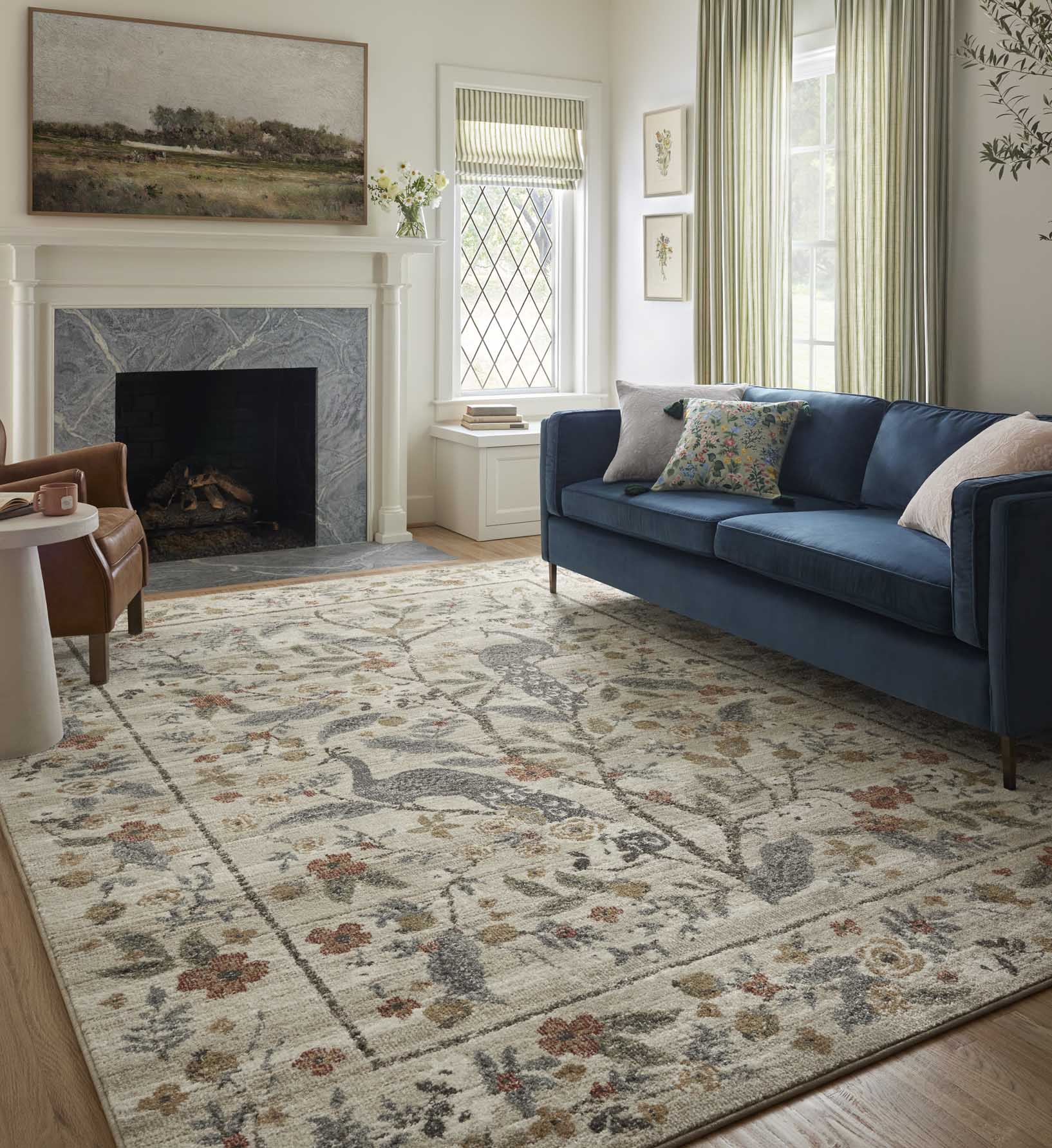 Laurel Peacock Garden Power Loomed Rug - Cream - Image 2