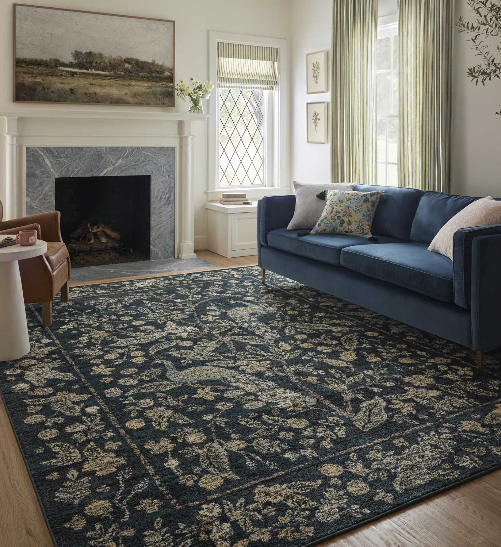 Laurel Peacock Garden Power Loomed Rug - Navy - Image 2