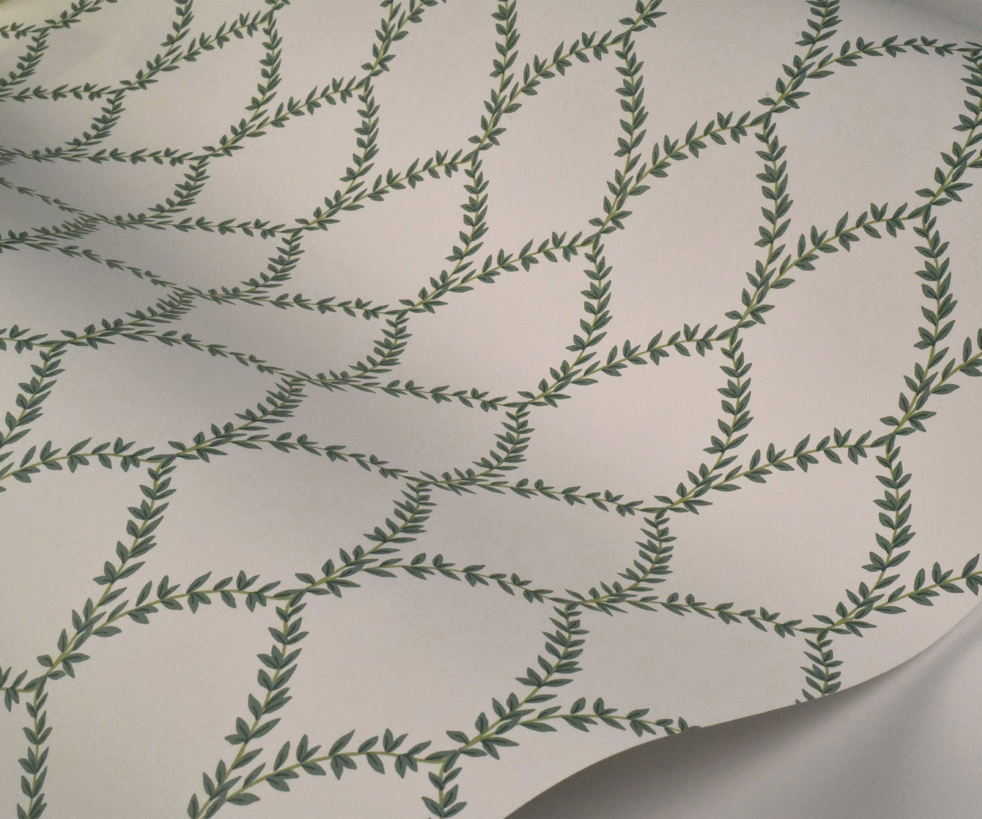 Laurel Wallpaper - Green & White - Image 4