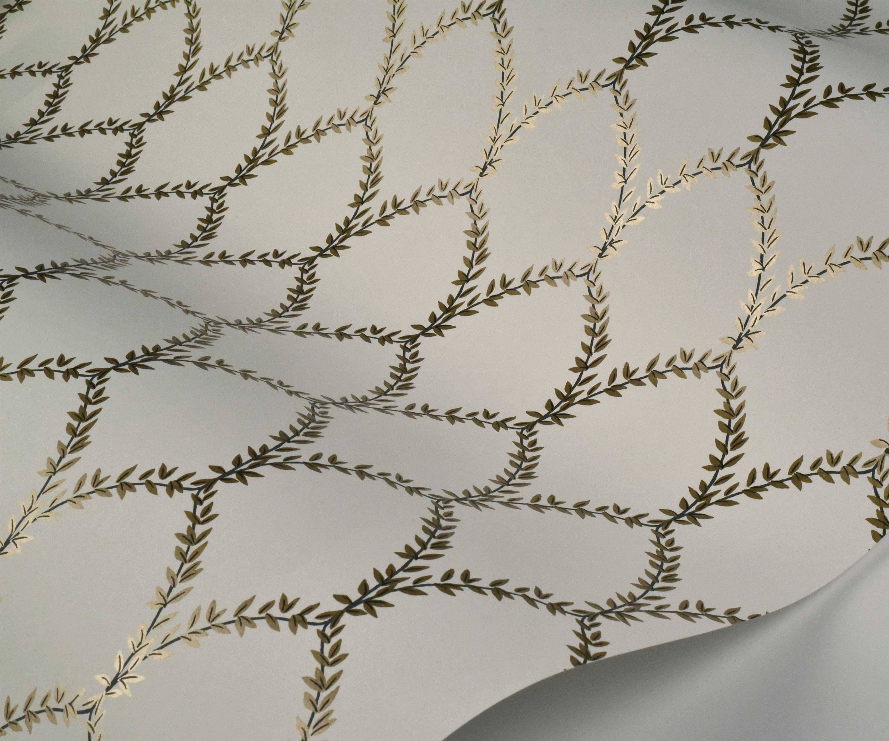 Laurel Wallpaper Sample - Metallic Gold & White - Image 2