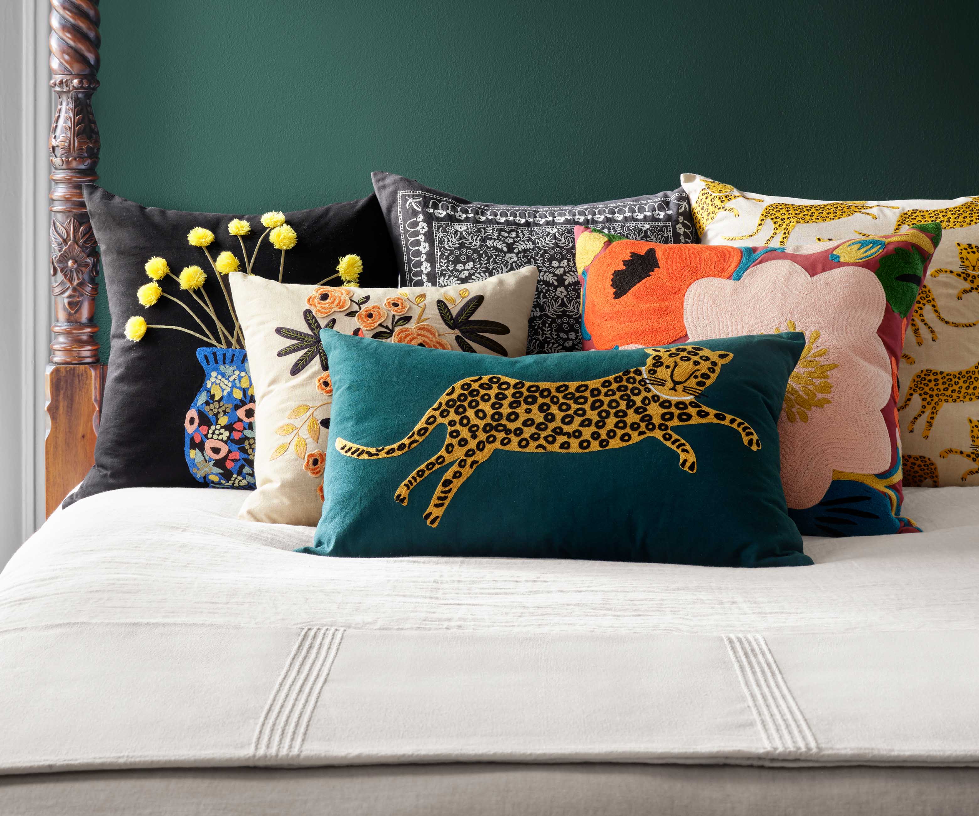Leap of Leopards Embroidered Pillow - Metallic Gold - Image 2