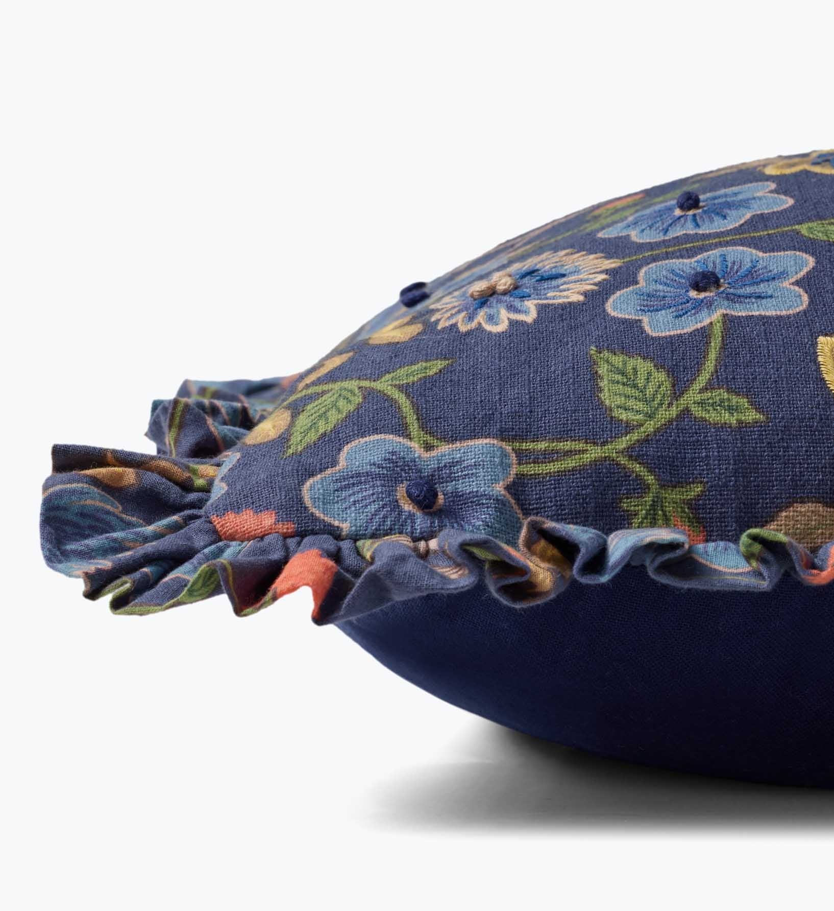 Maple Embroidered Pillow - Blue - Image 4